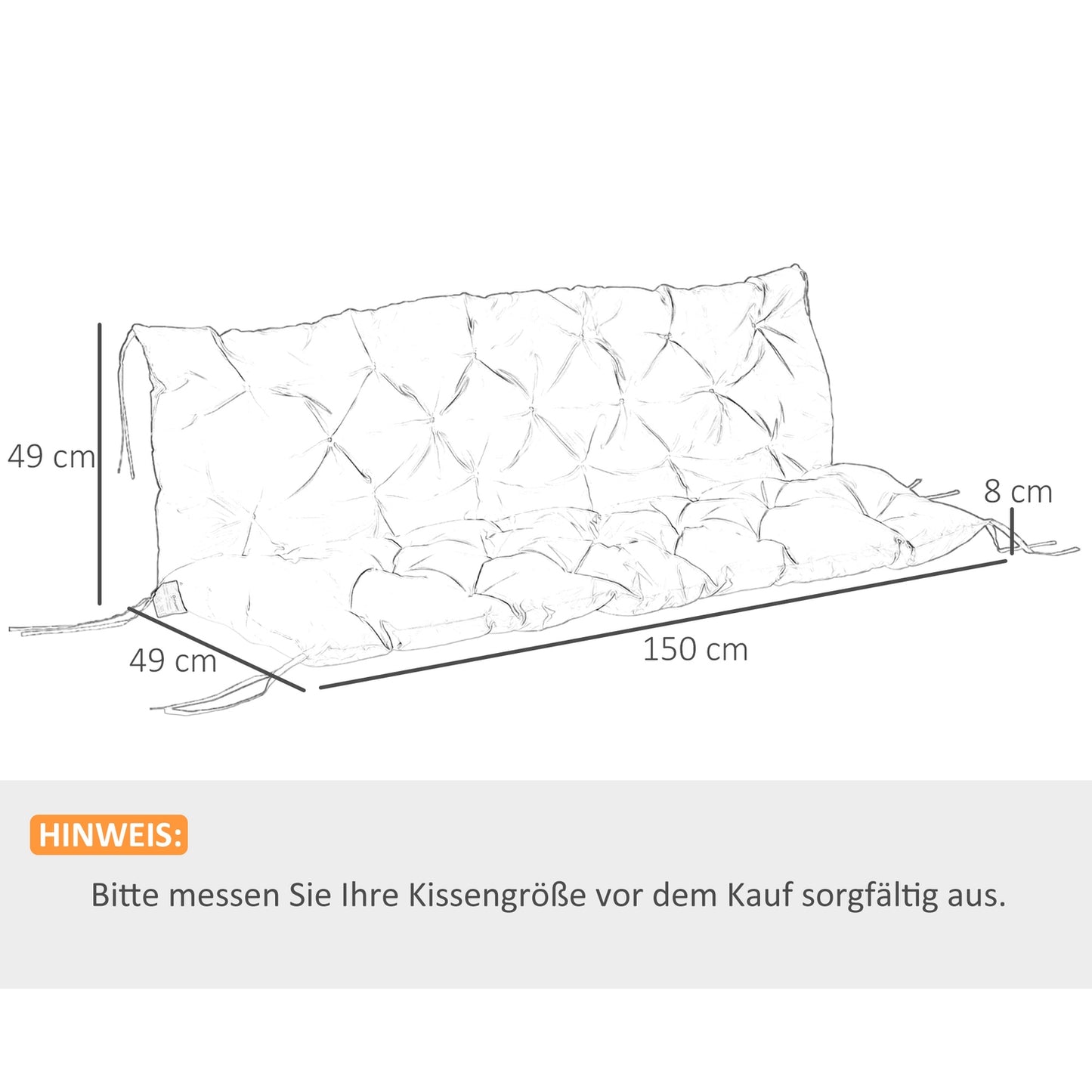 Garden bench cushion set, cotton, dark grey, 150x98x8 cm