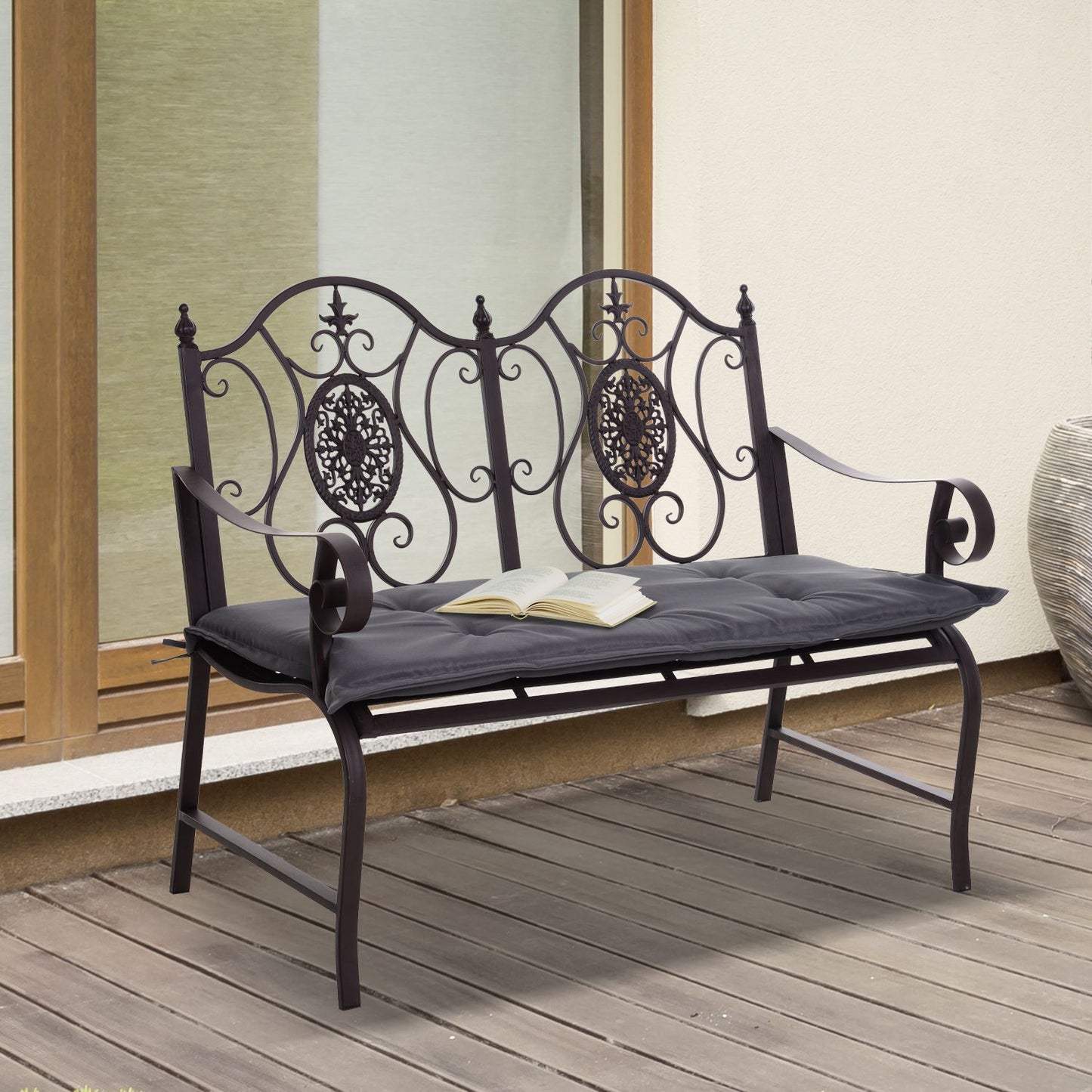 Dark gray garden bench cushions, soft polyester, 120x54x5 Cm
