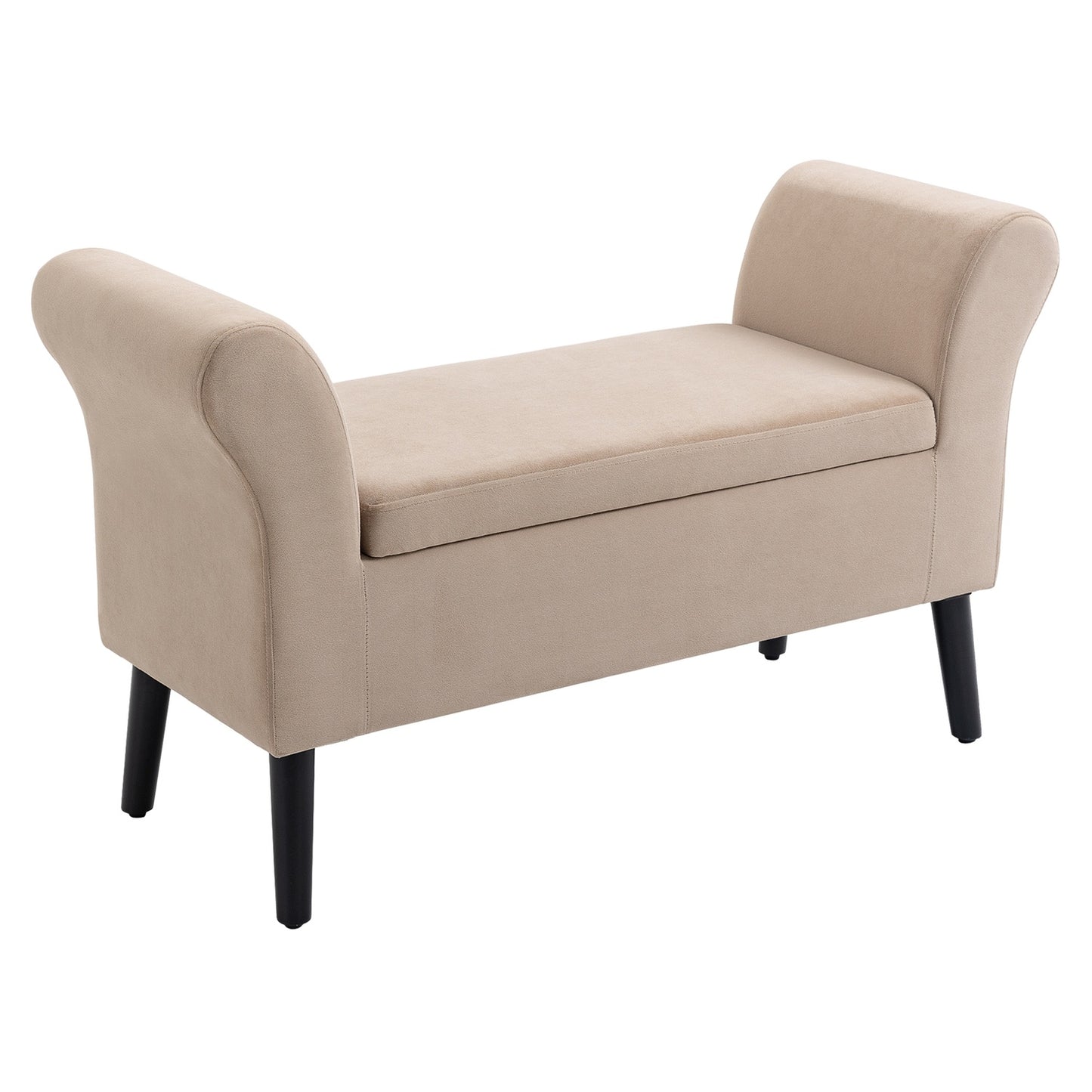 Modern upholstered bench with storage, velvety fabric