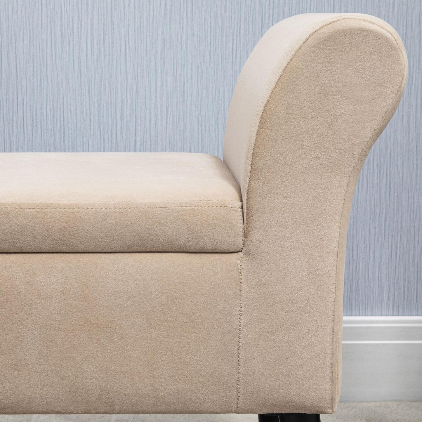 Modern upholstered bench with storage, velvety fabric