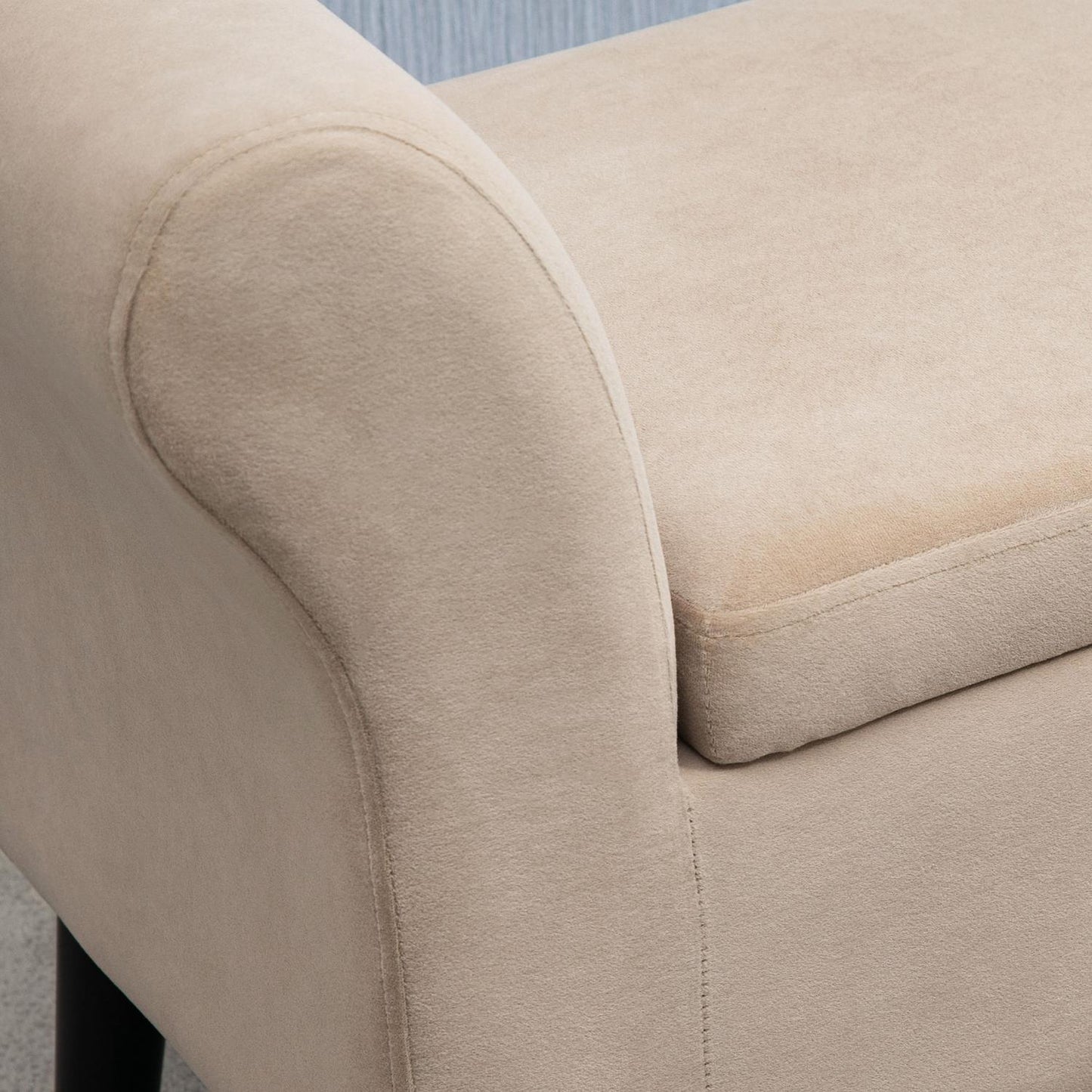 Modern upholstered bench with storage, velvety fabric