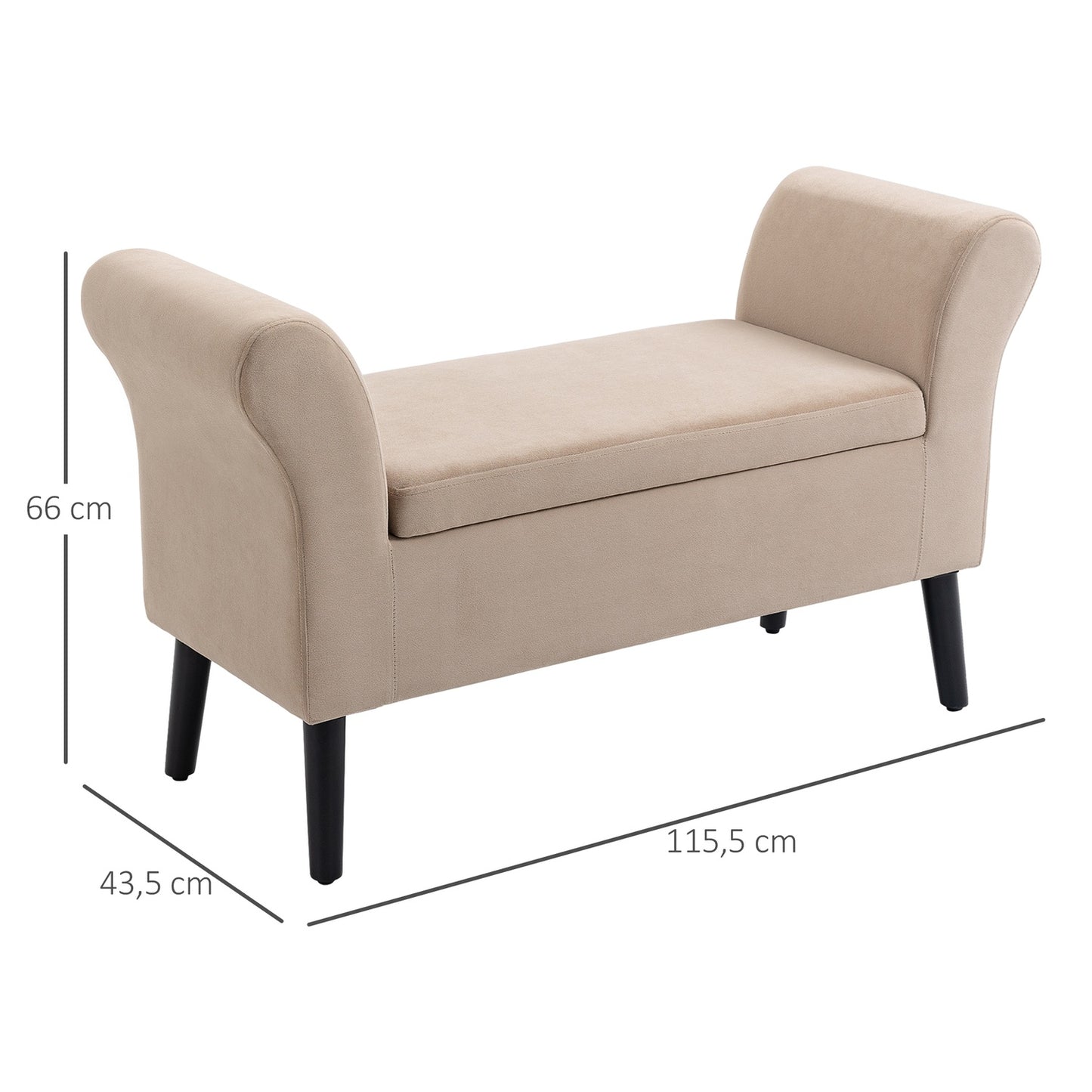 Modern upholstered bench with storage, velvety fabric
