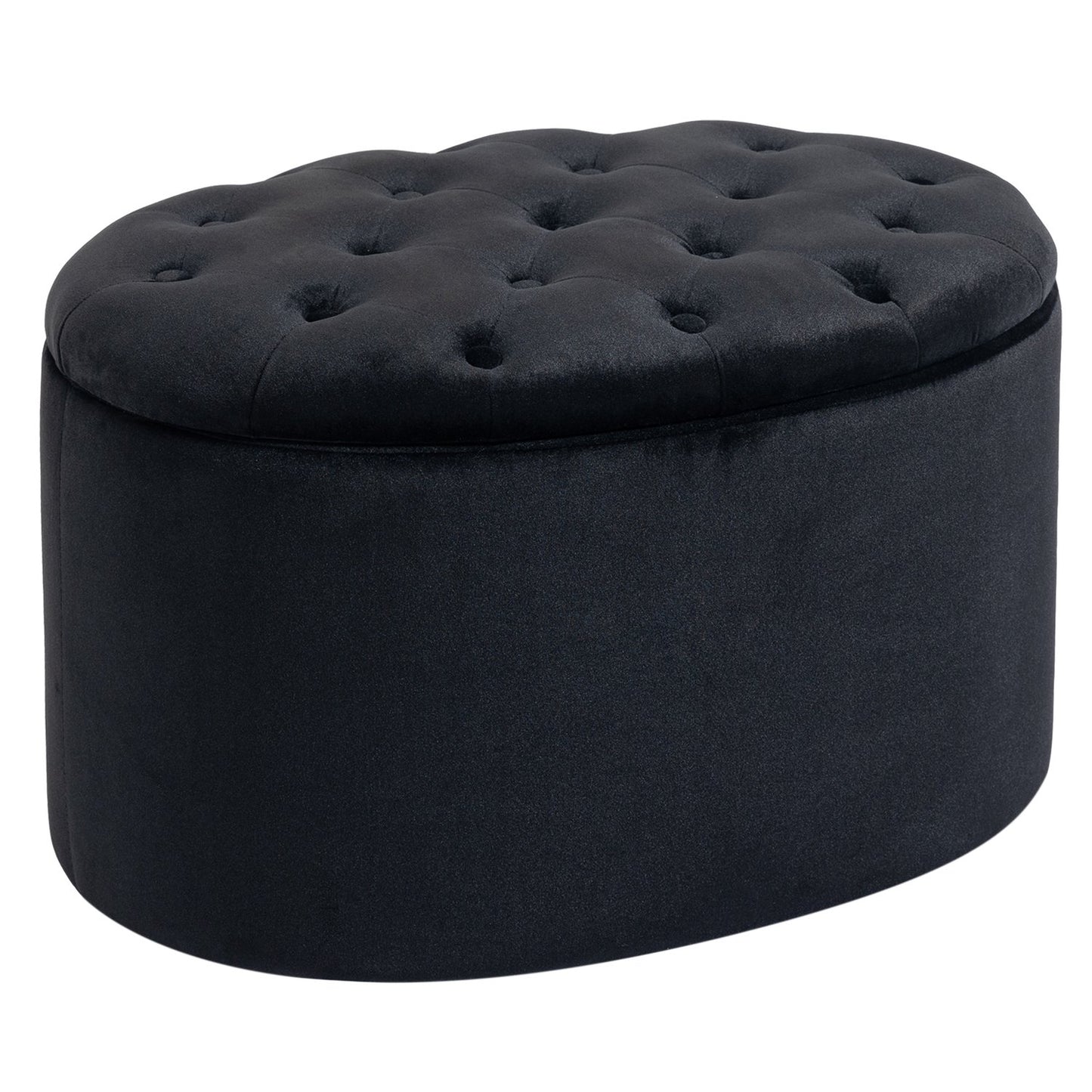 Modern Black Oval Bench - Upholstered Storage, Velvet Smooth Finish