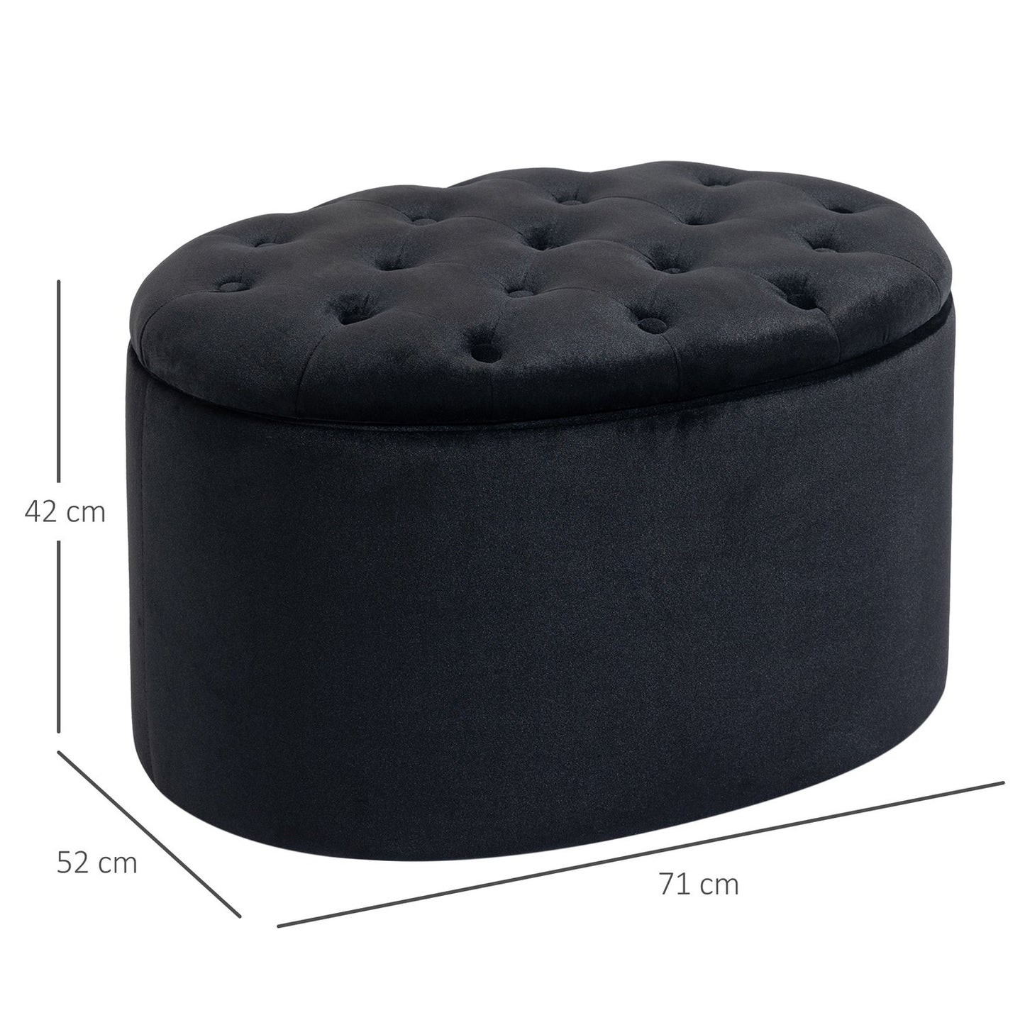 Modern Black Oval Bench - Upholstered Storage, Velvet Smooth Finish