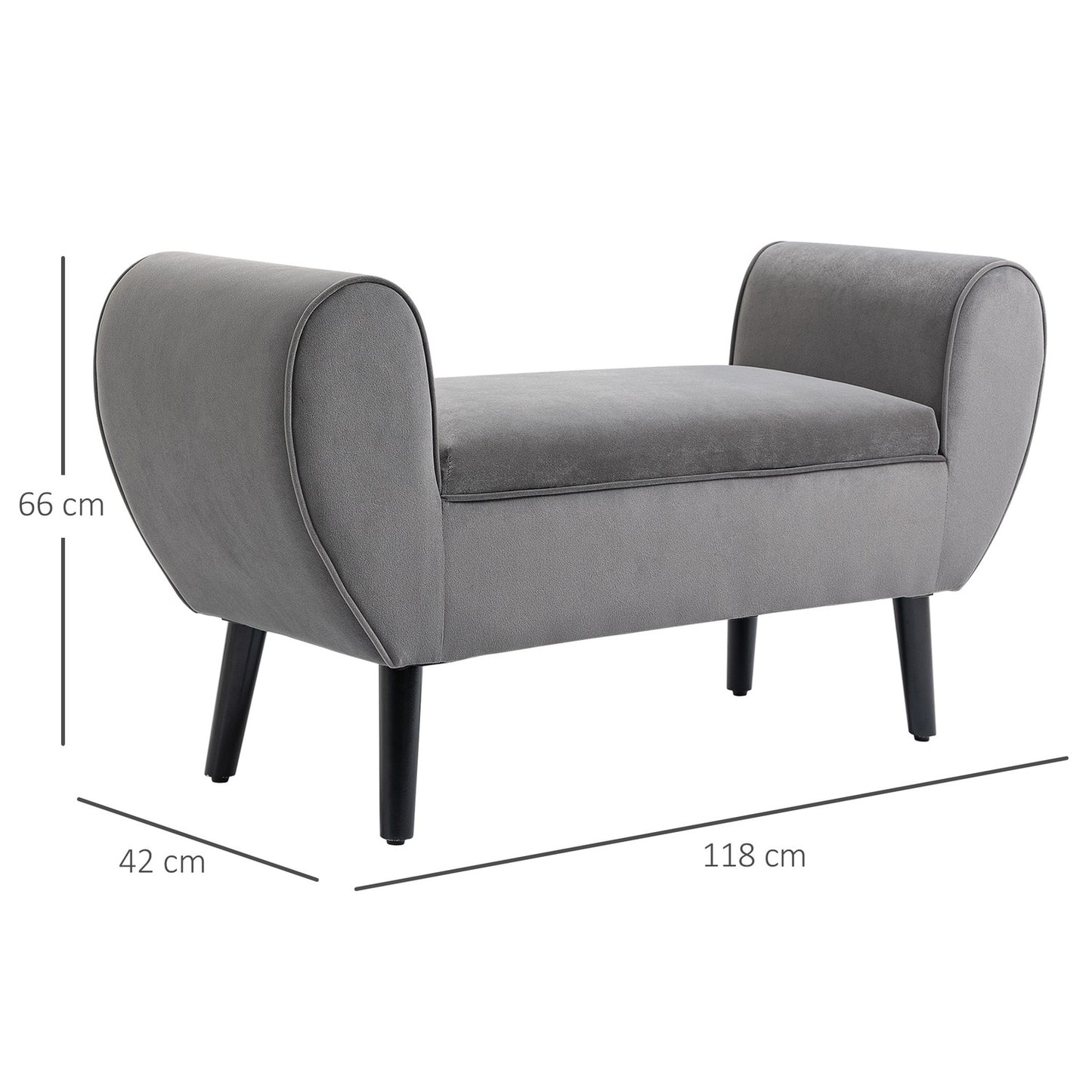 Gray Modern Storage Bench - Velvet, 118x42x66 cm