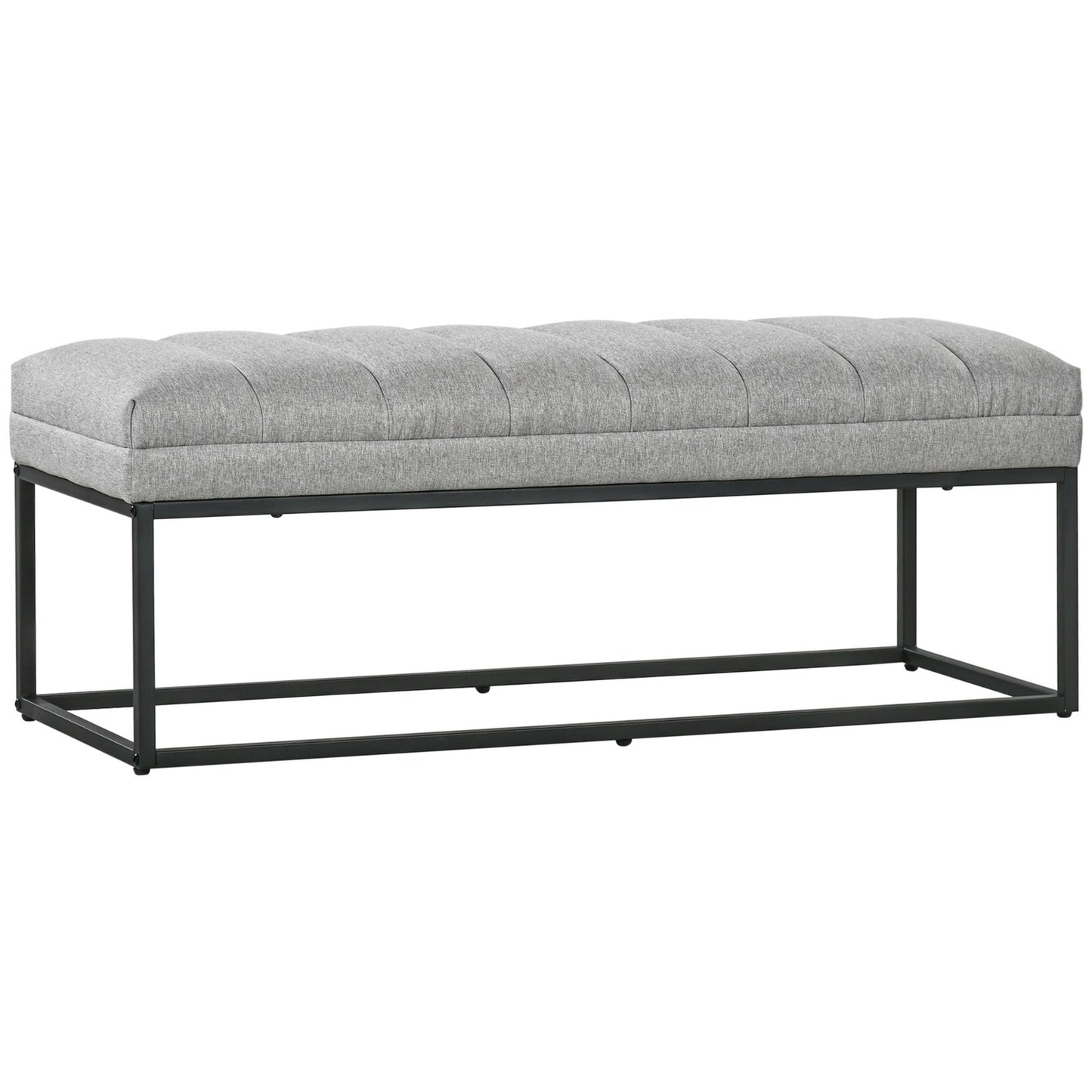 Upholstered bed bench, light gray linen, 120x44x45.5 cm, 200 kg capacity