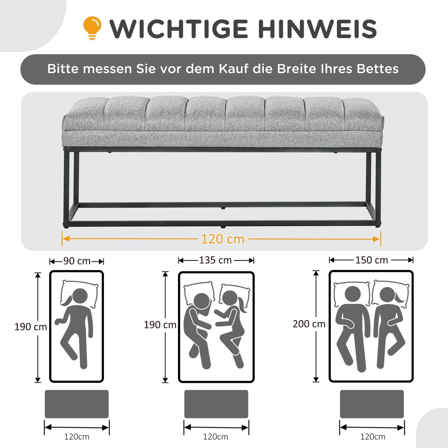 Upholstered bed bench, light gray linen, 120x44x45.5 cm, 200 kg capacity