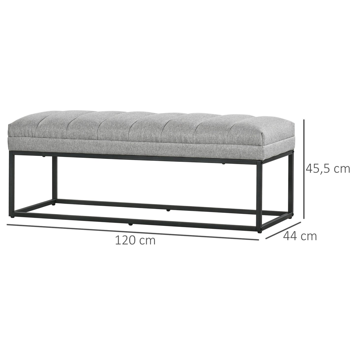 Upholstered bed bench, light gray linen, 120x44x45.5 cm, 200 kg capacity