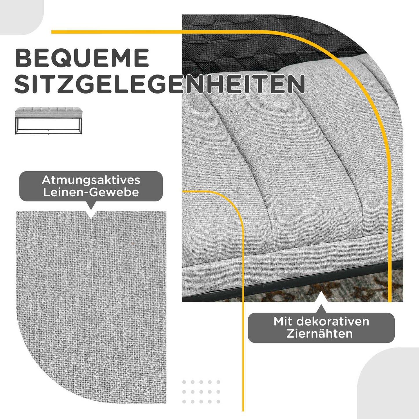 Upholstered bed bench, light gray linen, 120x44x45.5 cm, 200 kg capacity