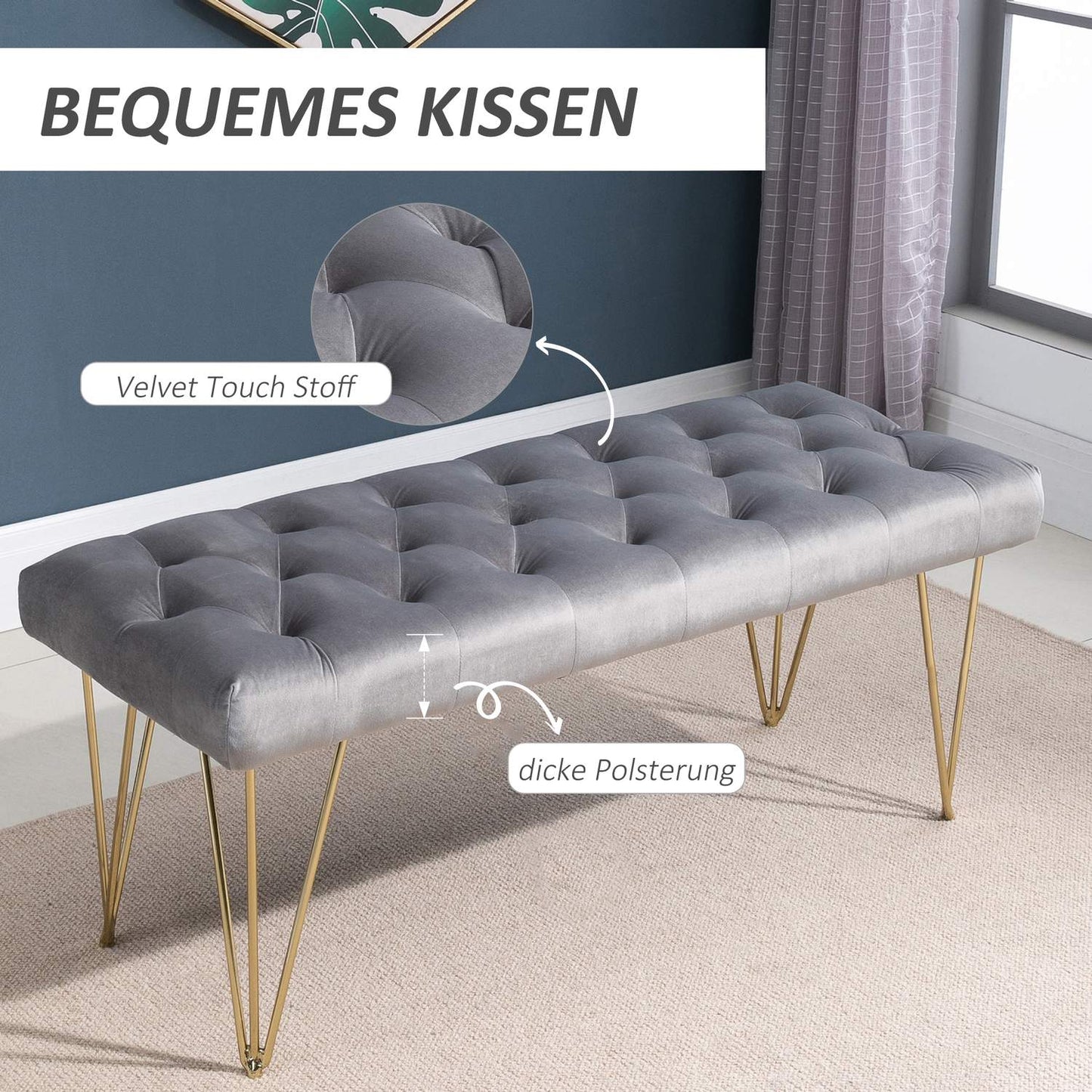 Gray velvet shoe bench - 116x44.5x49 cm, storage in entrance