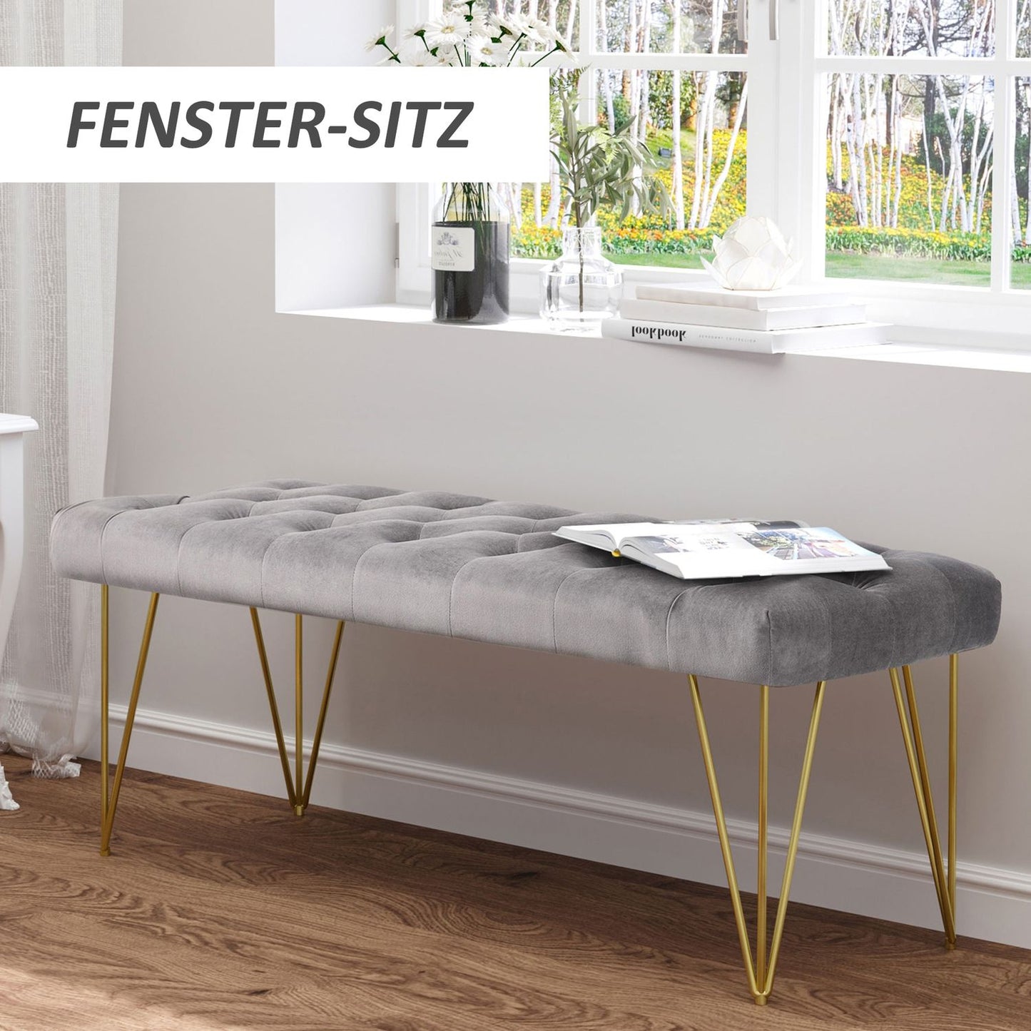 Gray velvet shoe bench - 116x44.5x49 cm, storage in entrance