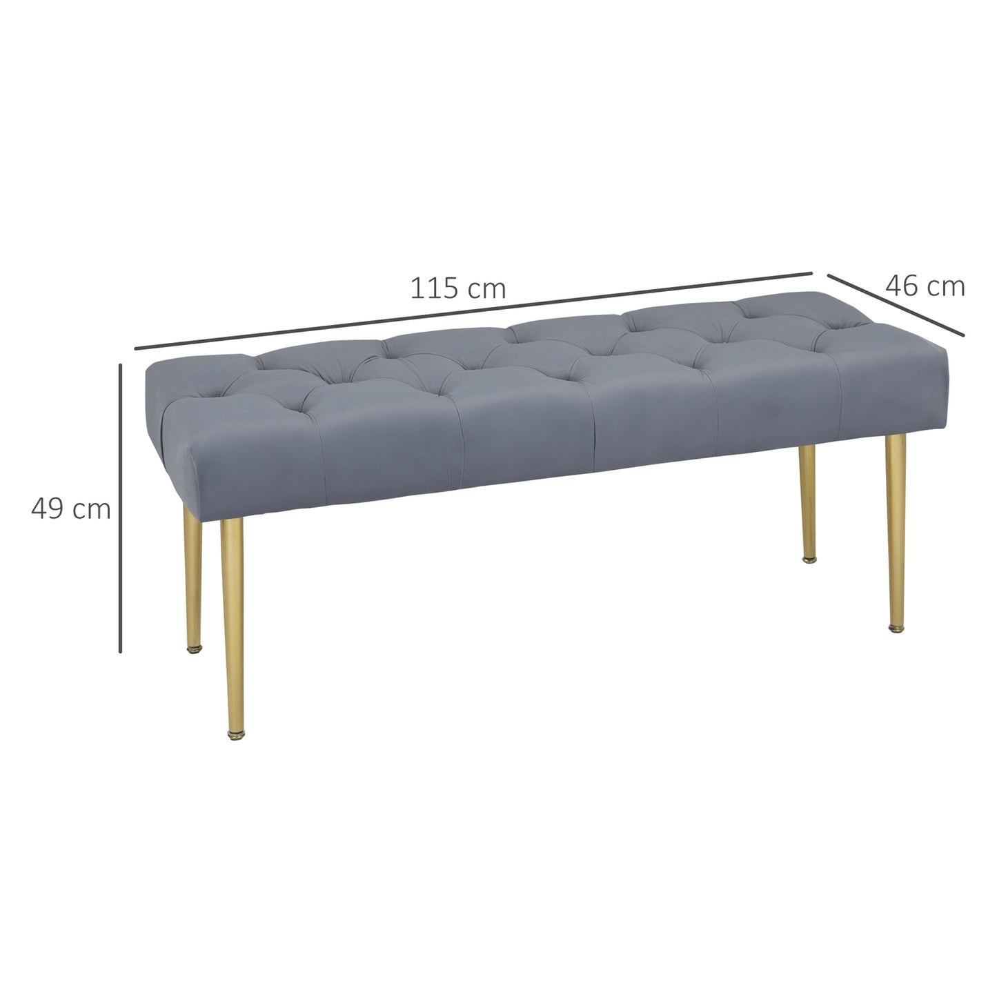 Velvet covered bench - Steel frame, capacity 200 kg, light grey