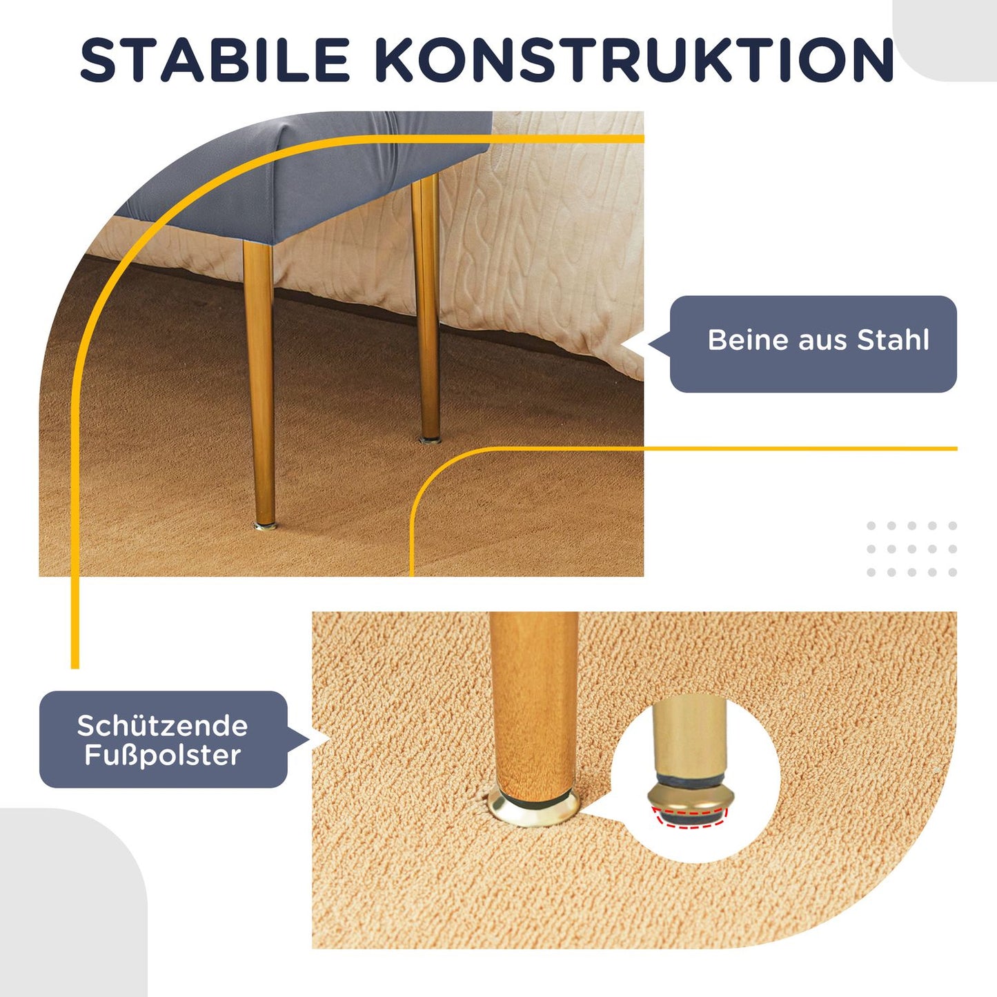 Velvet covered bench - Steel frame, capacity 200 kg, light grey