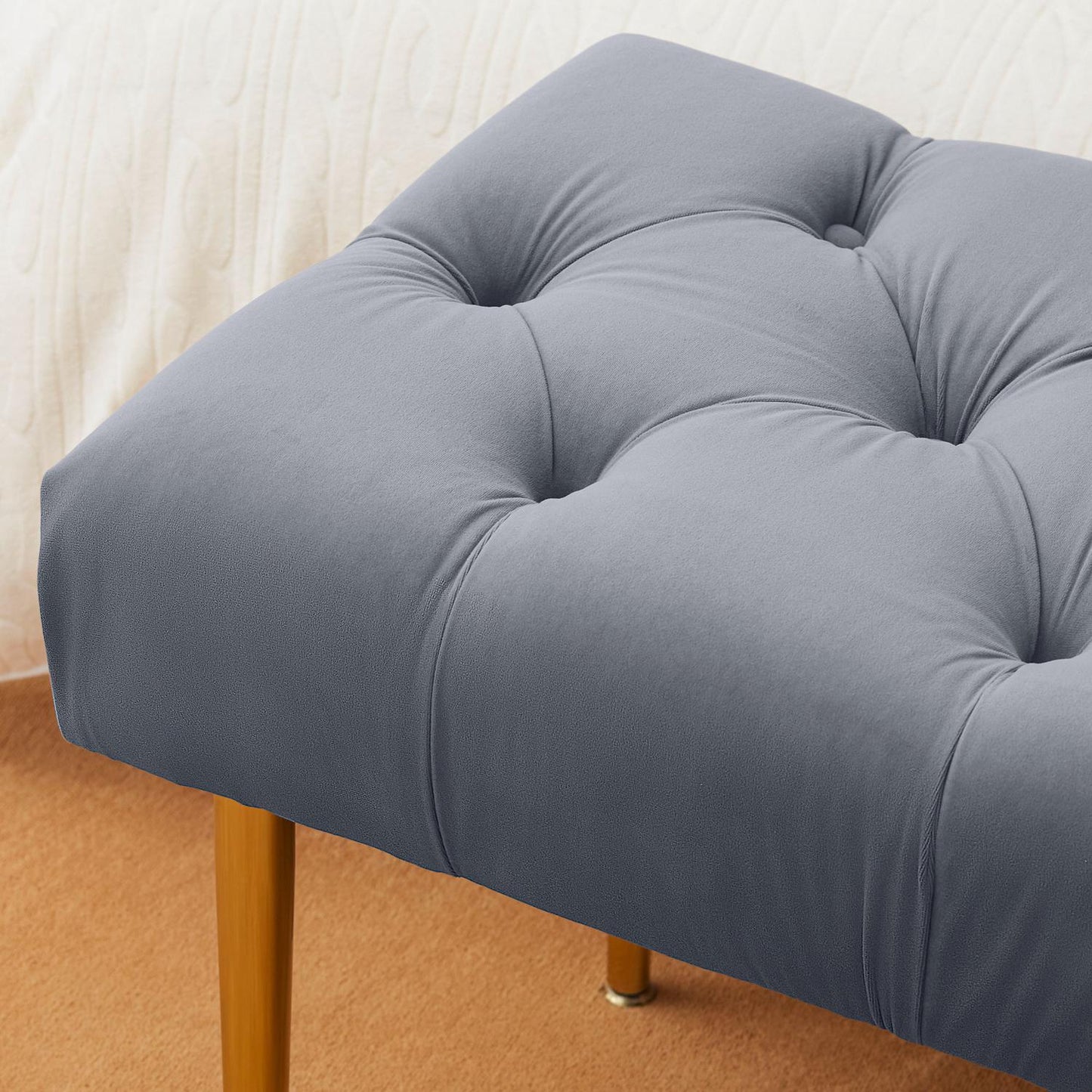 Velvet covered bench - Steel frame, capacity 200 kg, light grey