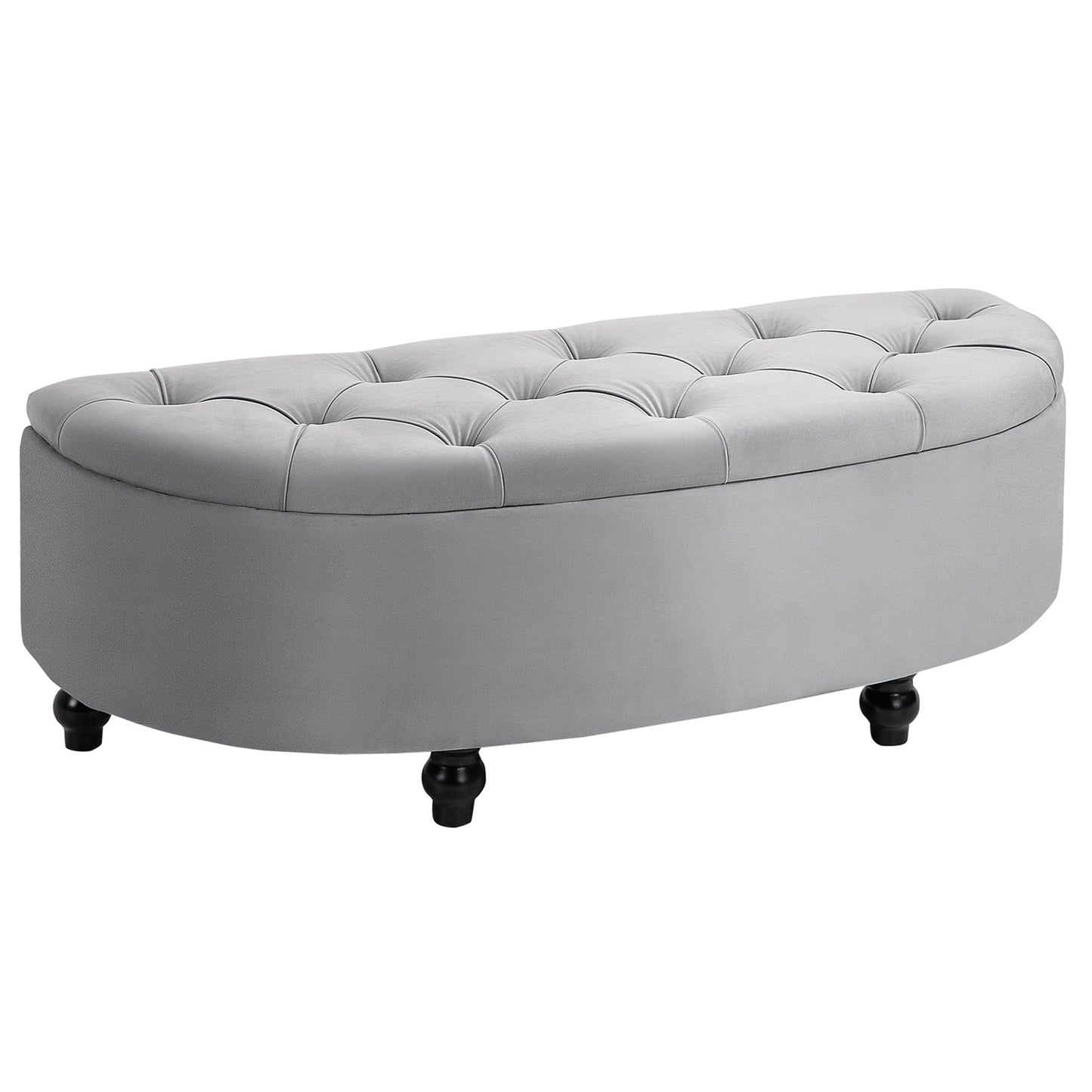 Velvet Touch storage bench stool, rubber wood, grey