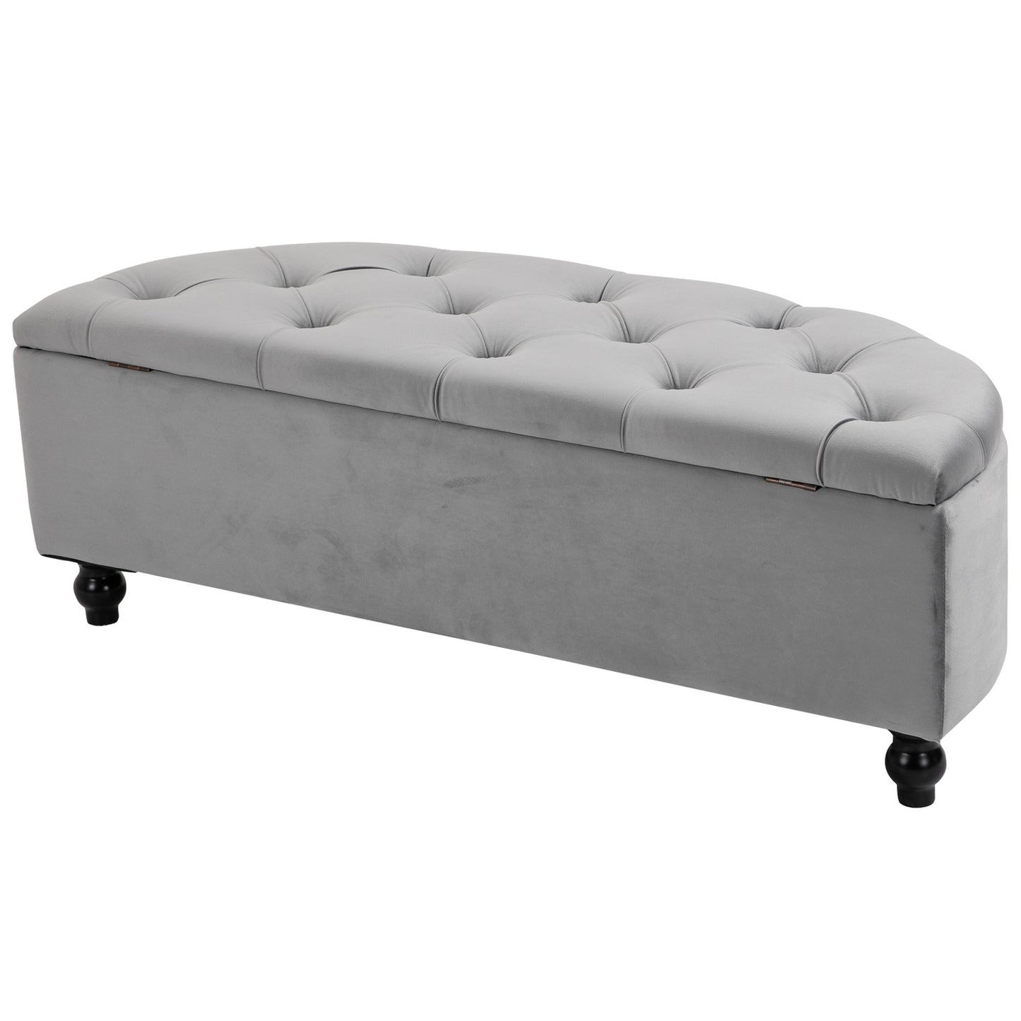 Velvet Touch storage bench stool, rubber wood, grey