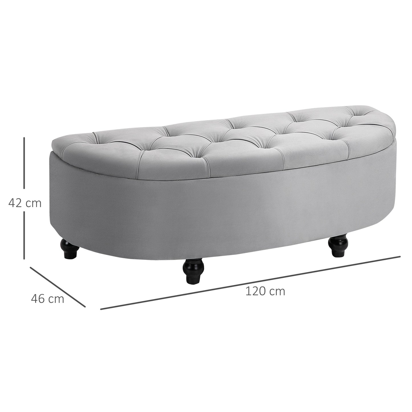 Velvet Touch storage bench stool, rubber wood, grey
