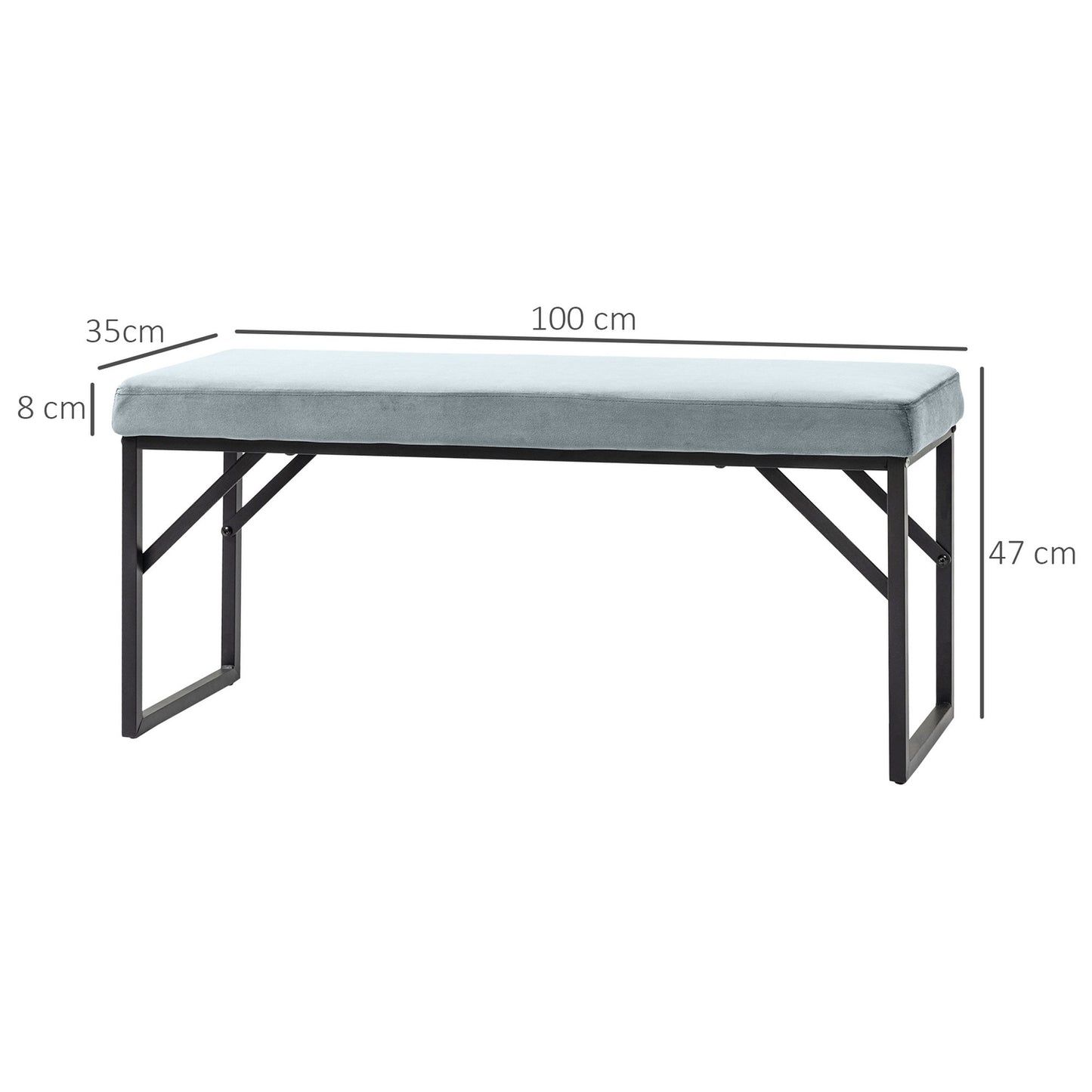 Velvet covered bench, blue, capacity 200 kg