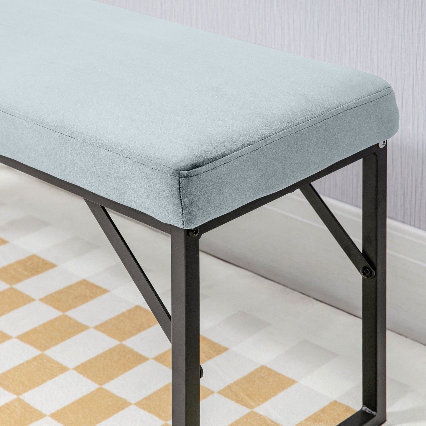 Velvet covered bench, blue, capacity 200 kg