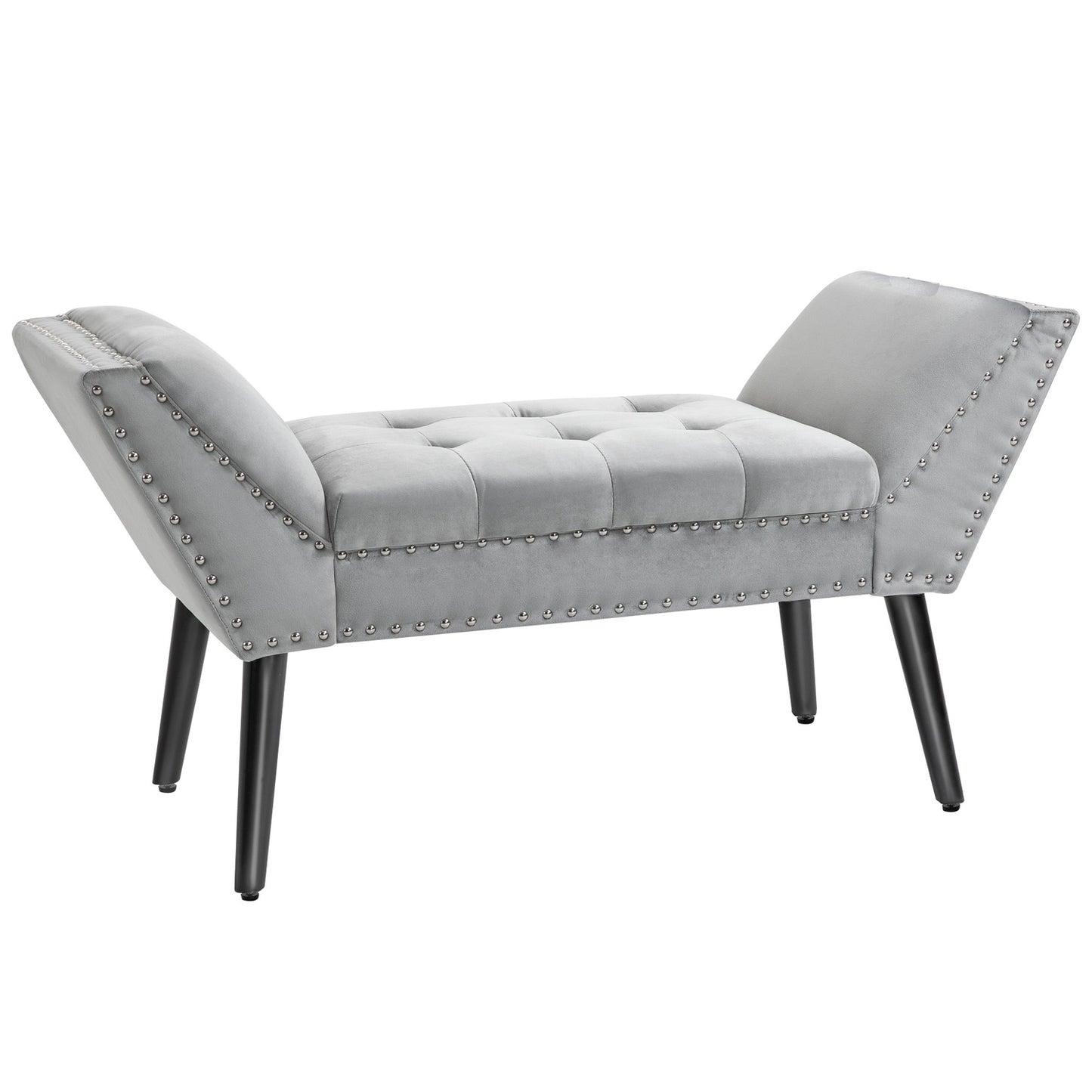 Modern upholstered bench, light gray velvet, 114x46x56cm