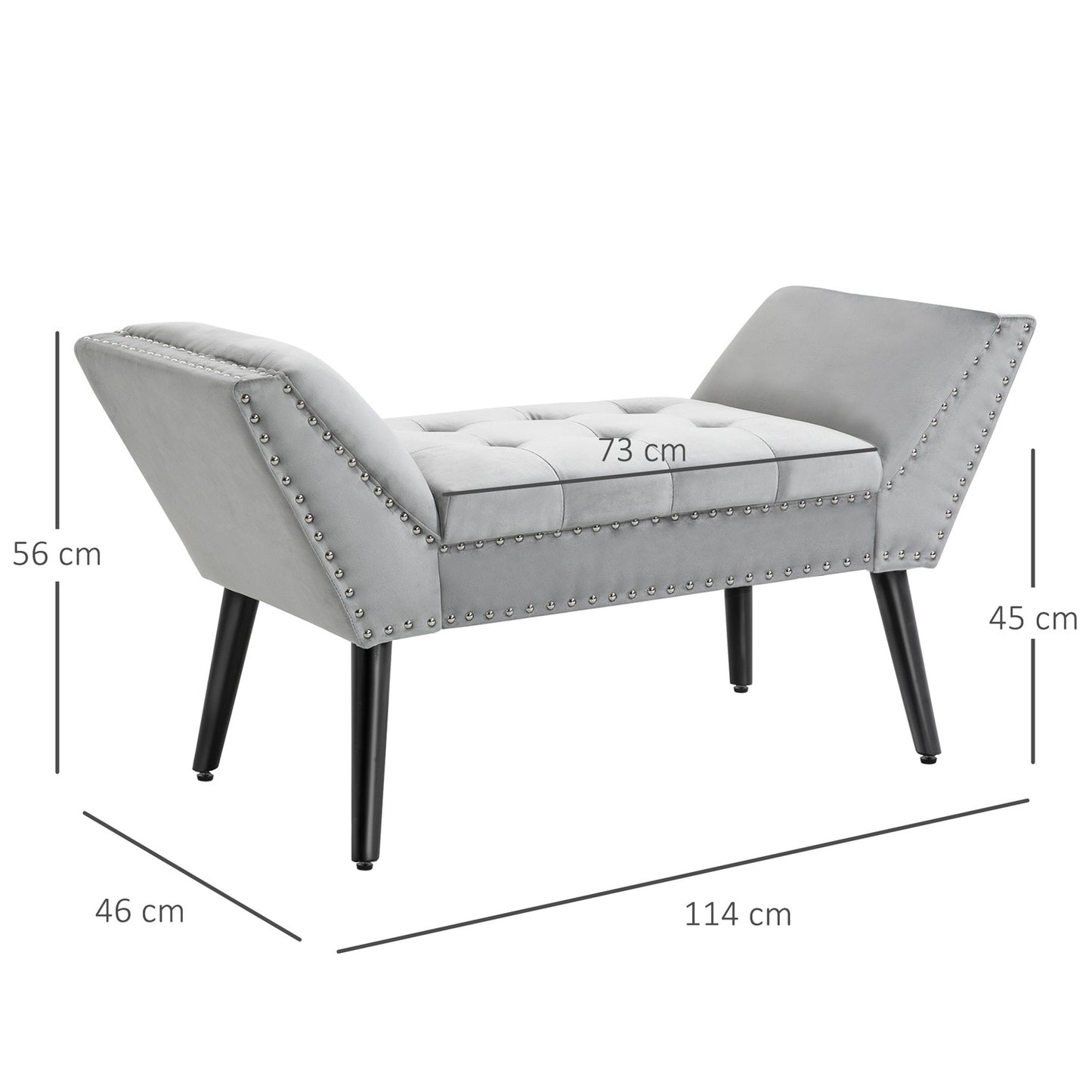 Modern upholstered bench, light gray velvet, 114x46x56cm
