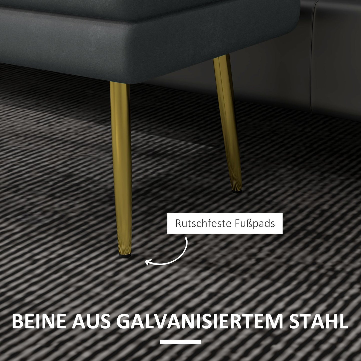 Upholstered bench in gray velvet look with storage space