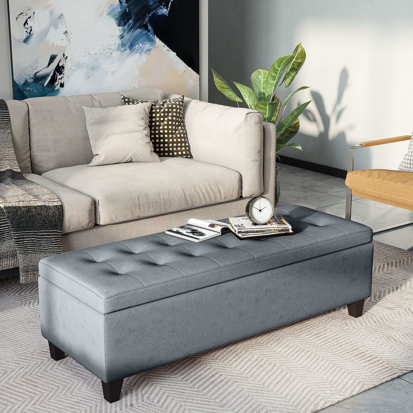 Gray upholstered storage bench - Linnelook Bed & Living Room