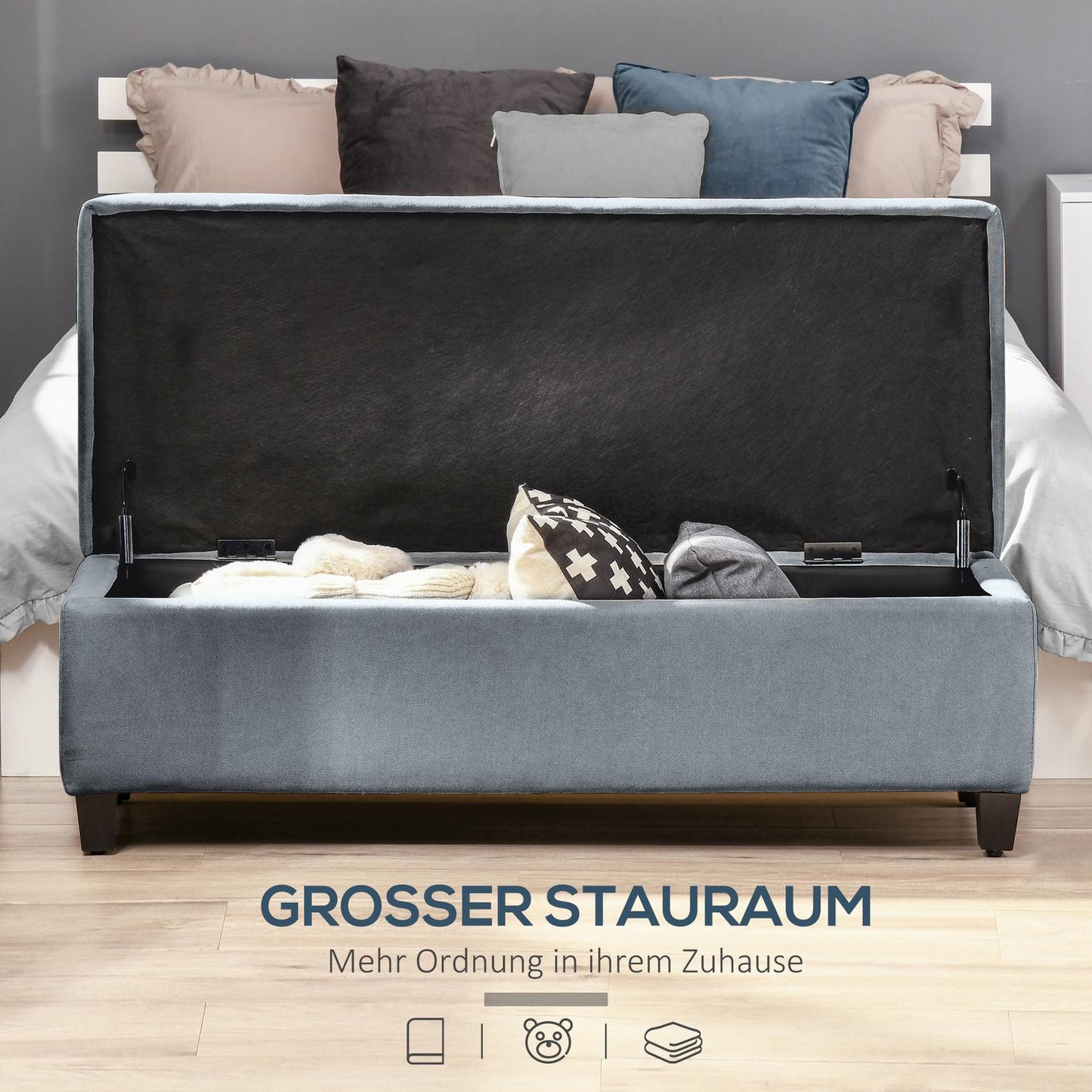 Gray upholstered storage bench - Linnelook Bed & Living Room