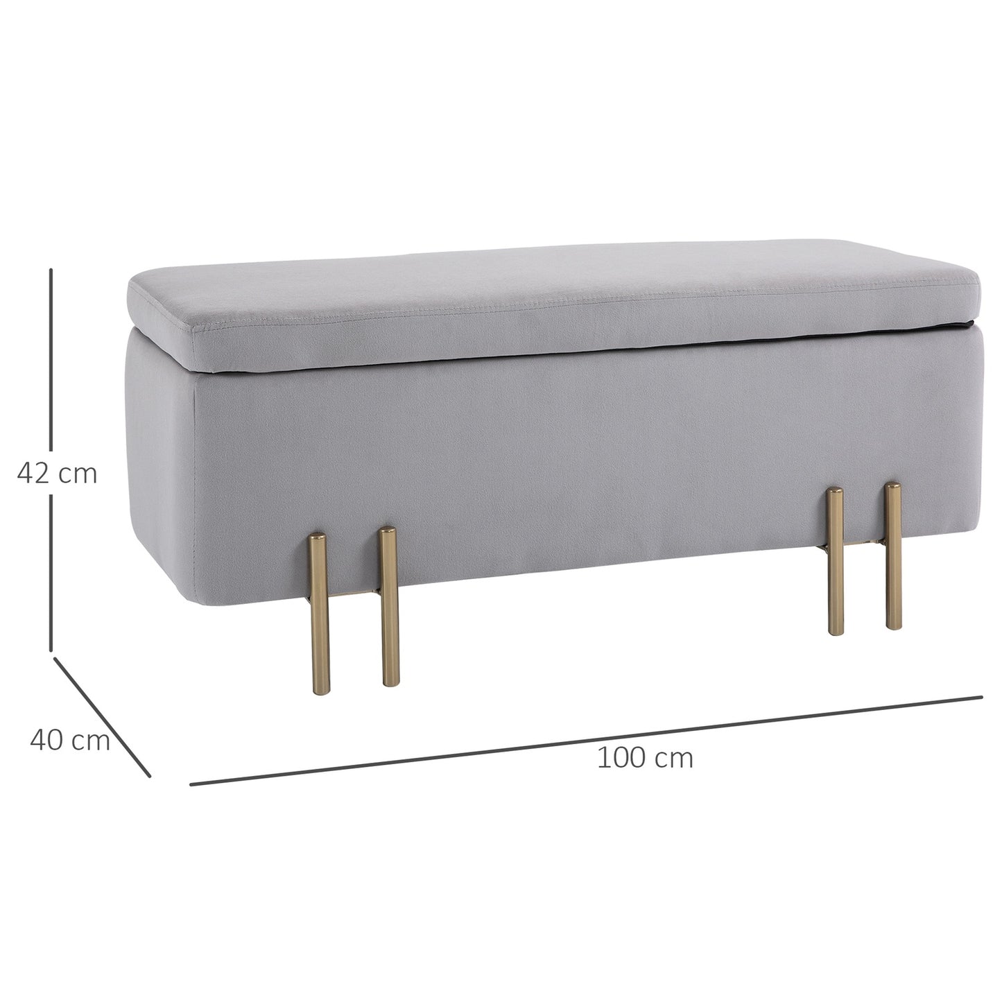 Upholstered storage bench - light gray fabric, 100x40x42 cm