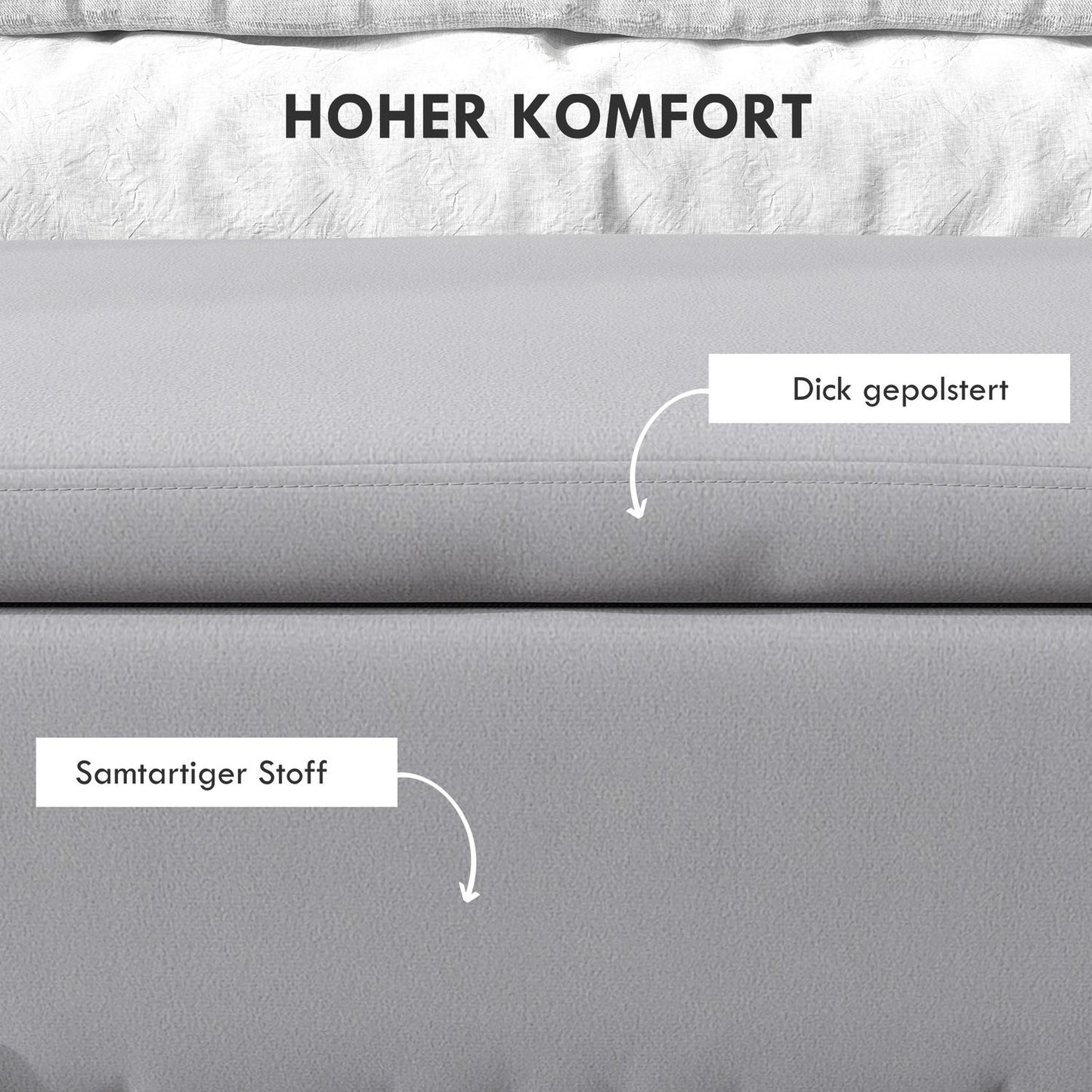 Upholstered storage bench - light gray fabric, 100x40x42 cm