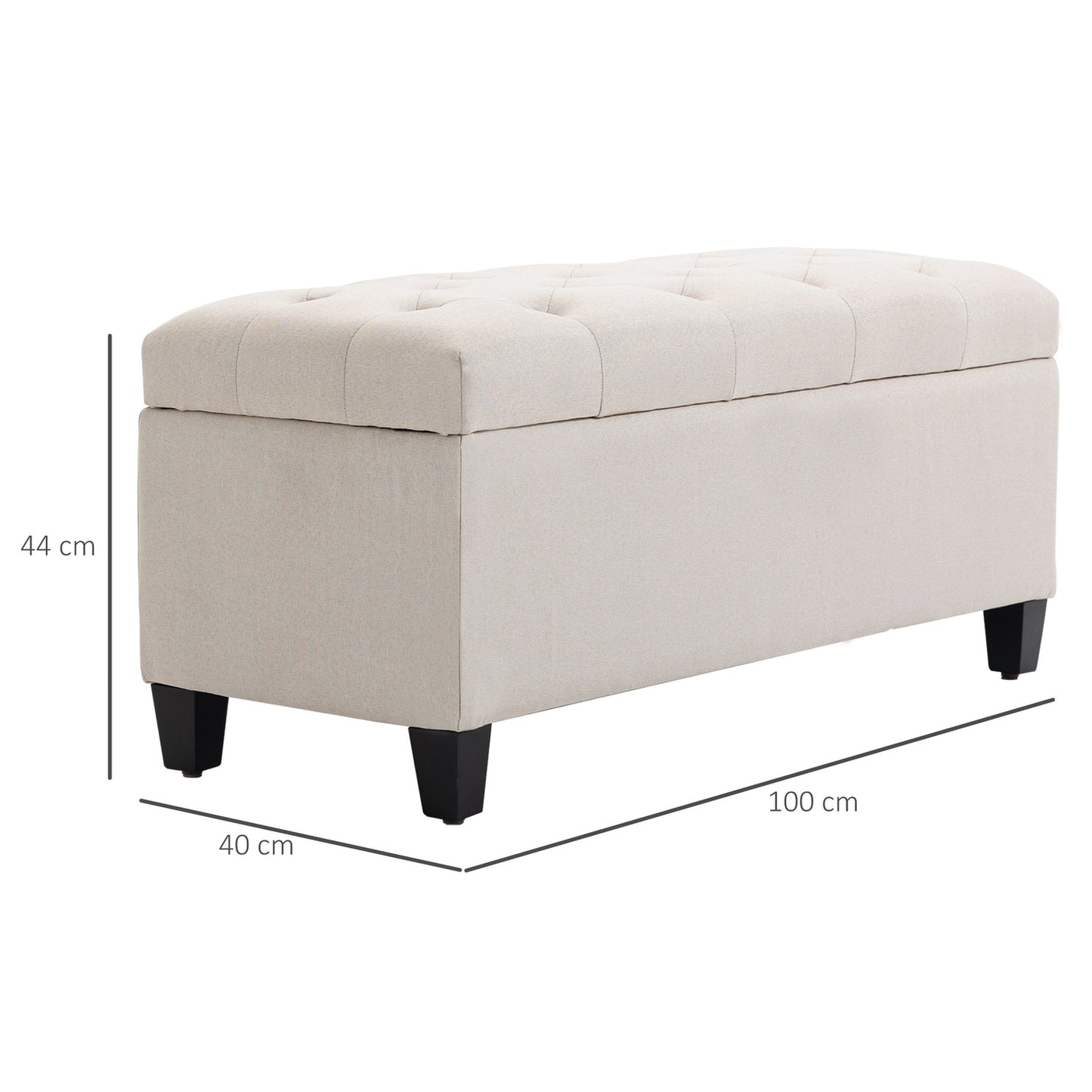 Storage bench, cream covered, linen-like polyester, 100 cm