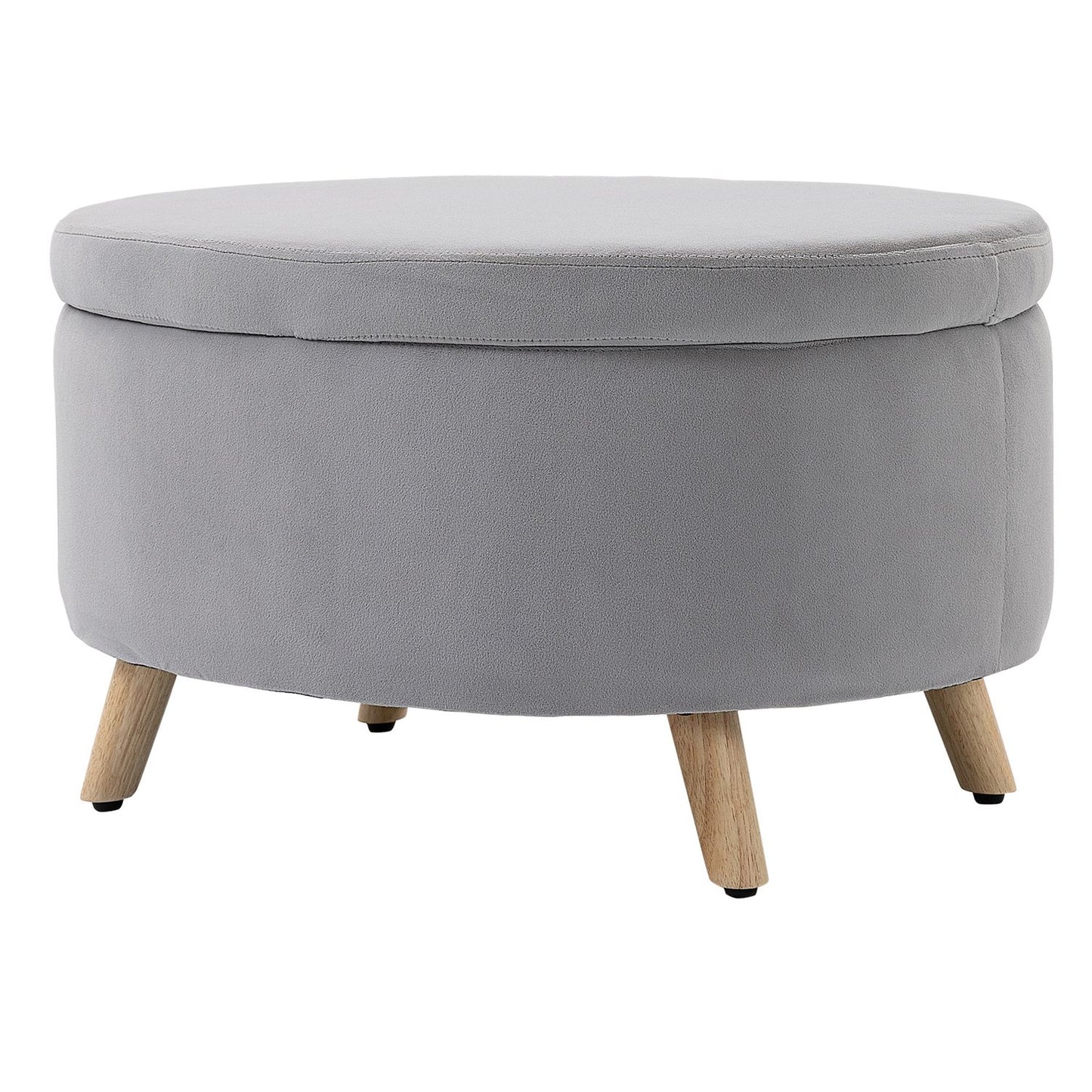 Upholstered storage bench, oval shape, light grey