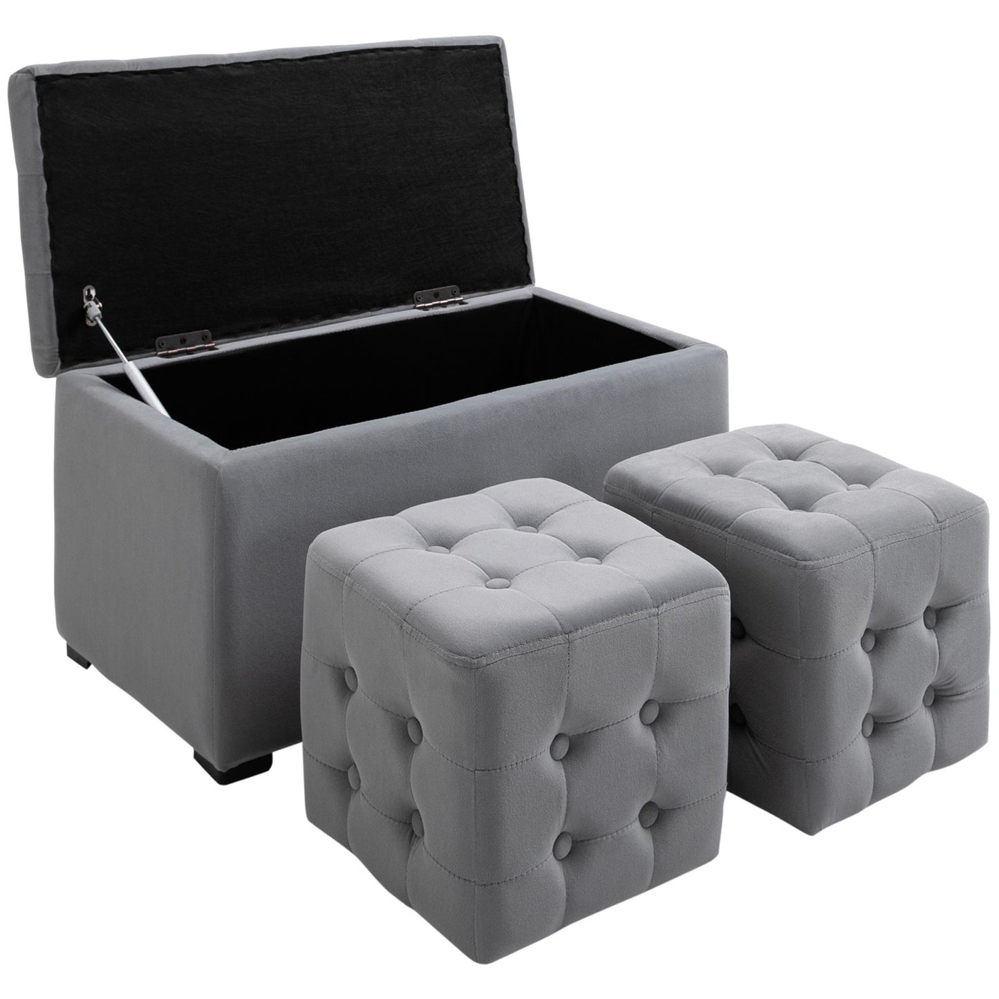 Folding storage bench with 2 stools, upholstered seat