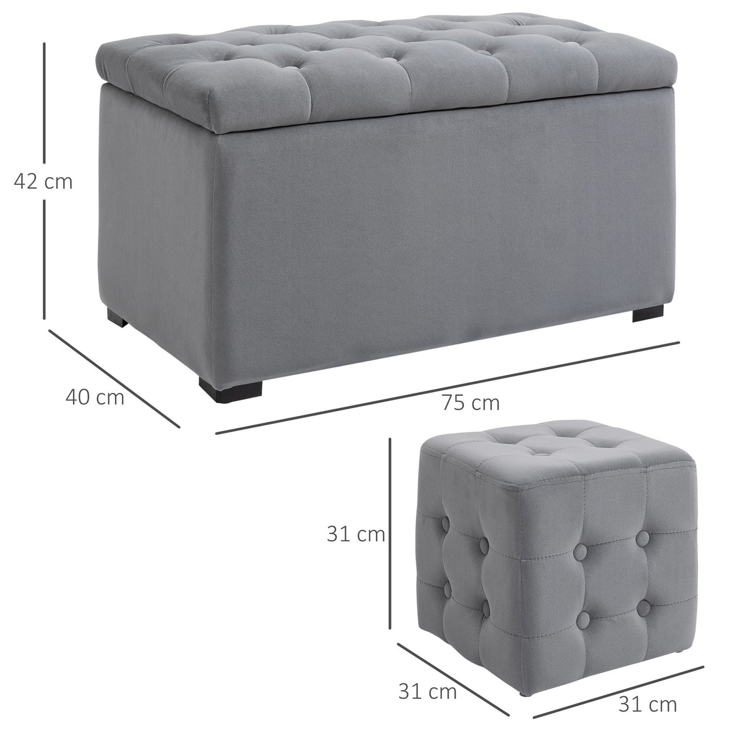 Folding storage bench with 2 stools, upholstered seat