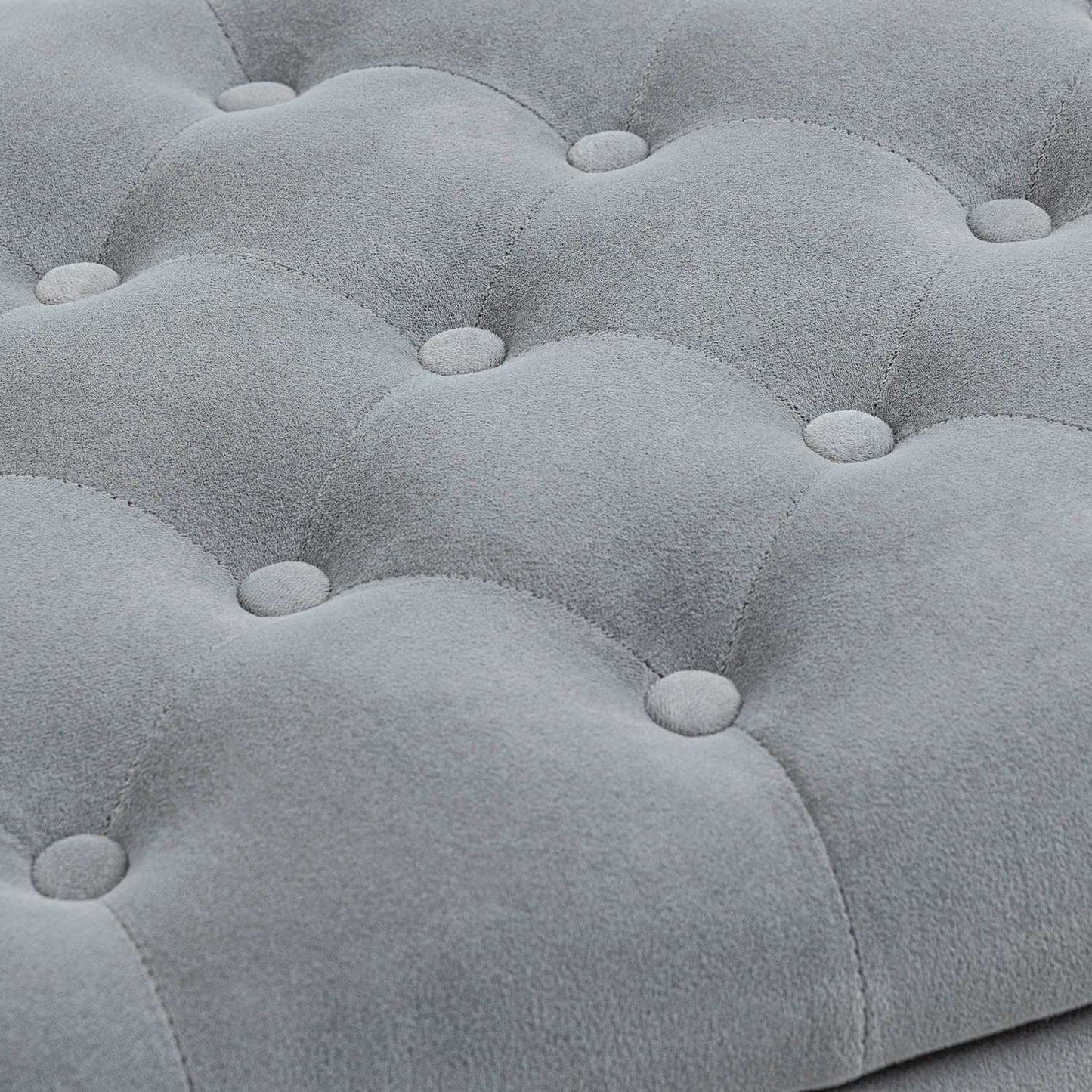 Gray upholstered bench with storage, velvet look, 120 kg capacity