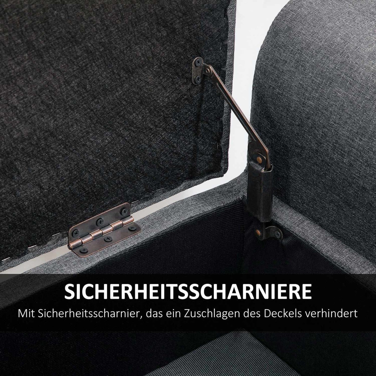 Upholstered storage bench, 130 kg capacity, dark grey