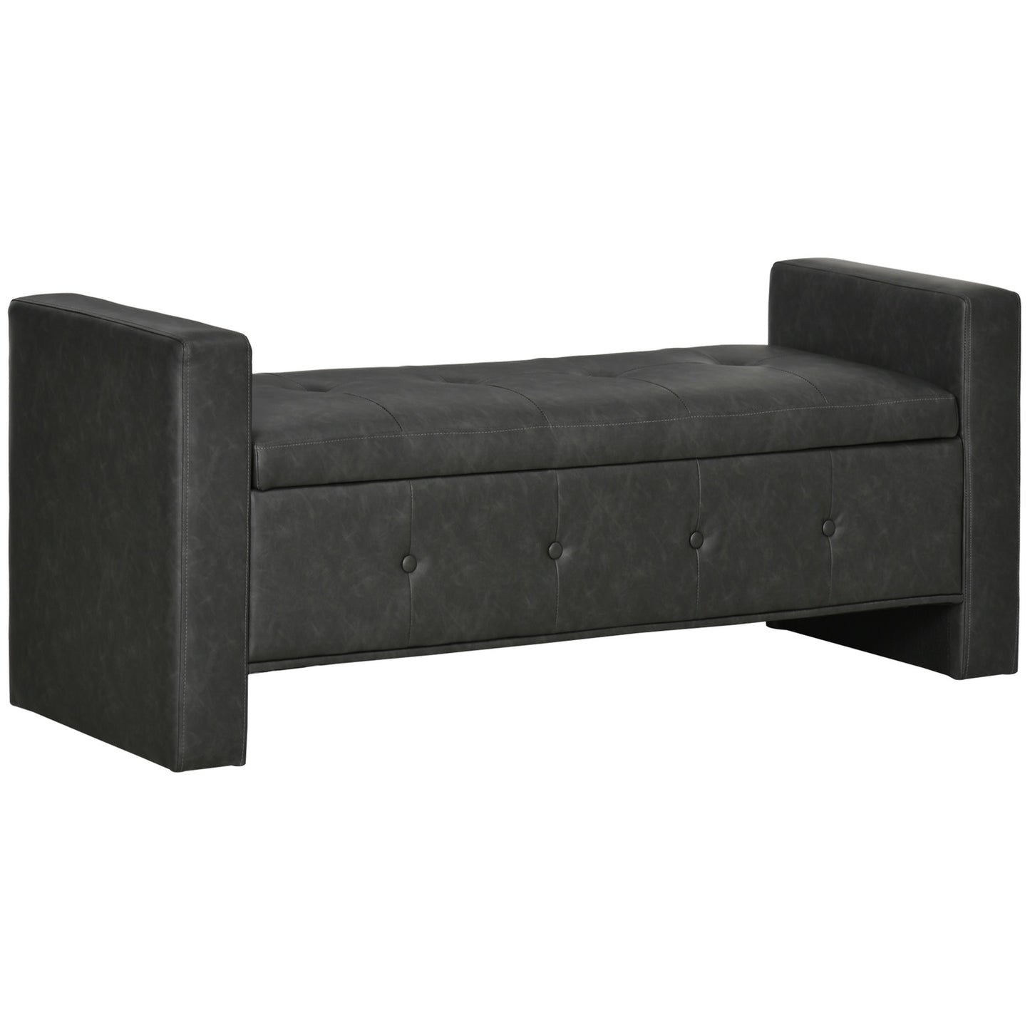 Upholstered storage bench with armrests - soft-closing hinges