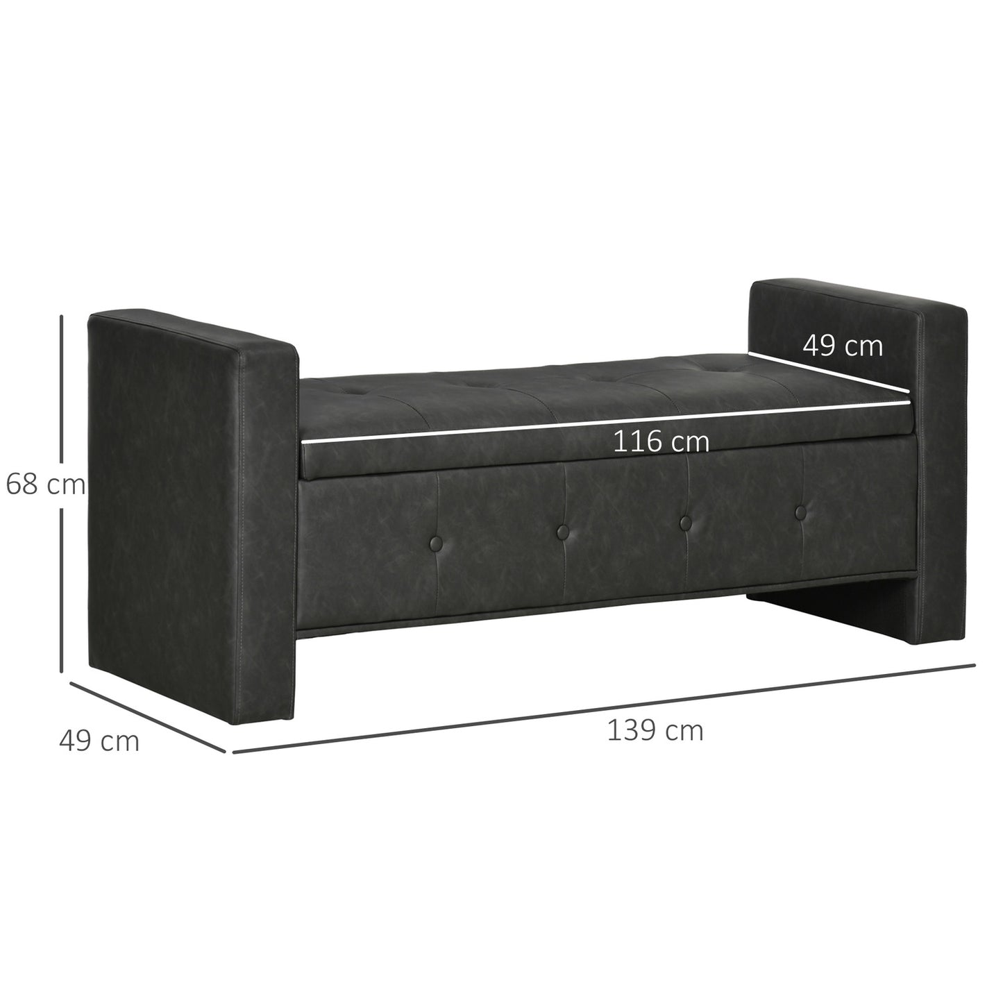 Upholstered storage bench with armrests - soft-closing hinges