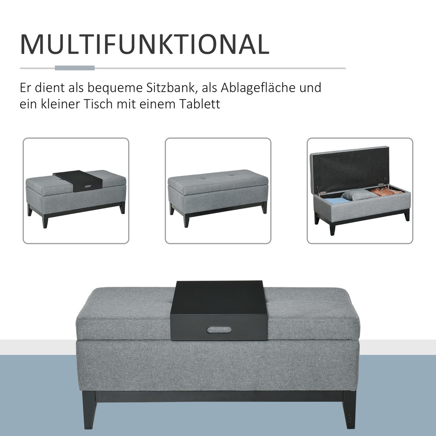 Upholstered storage bench, beige, 120 kg capacity