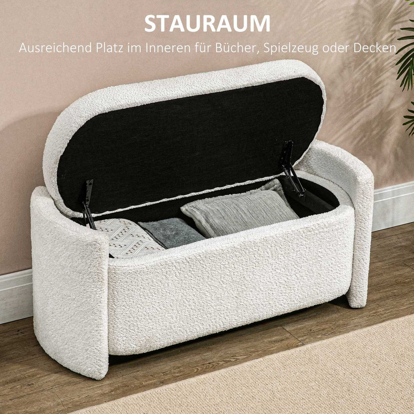 Cream Velvet Storage bench with lid - 105 x 44 x 45.5 cm