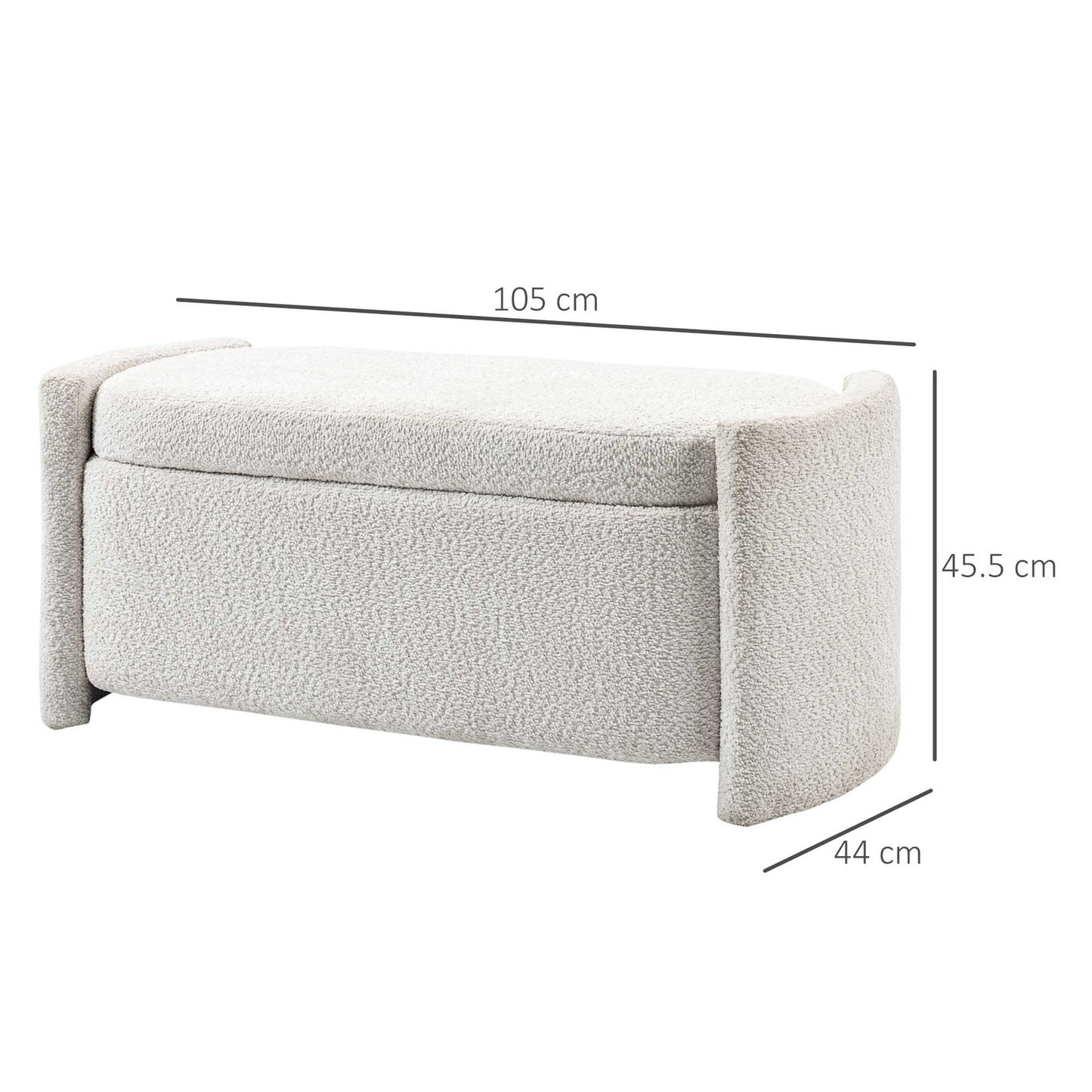 Cream Velvet Storage bench with lid - 105 x 44 x 45.5 cm