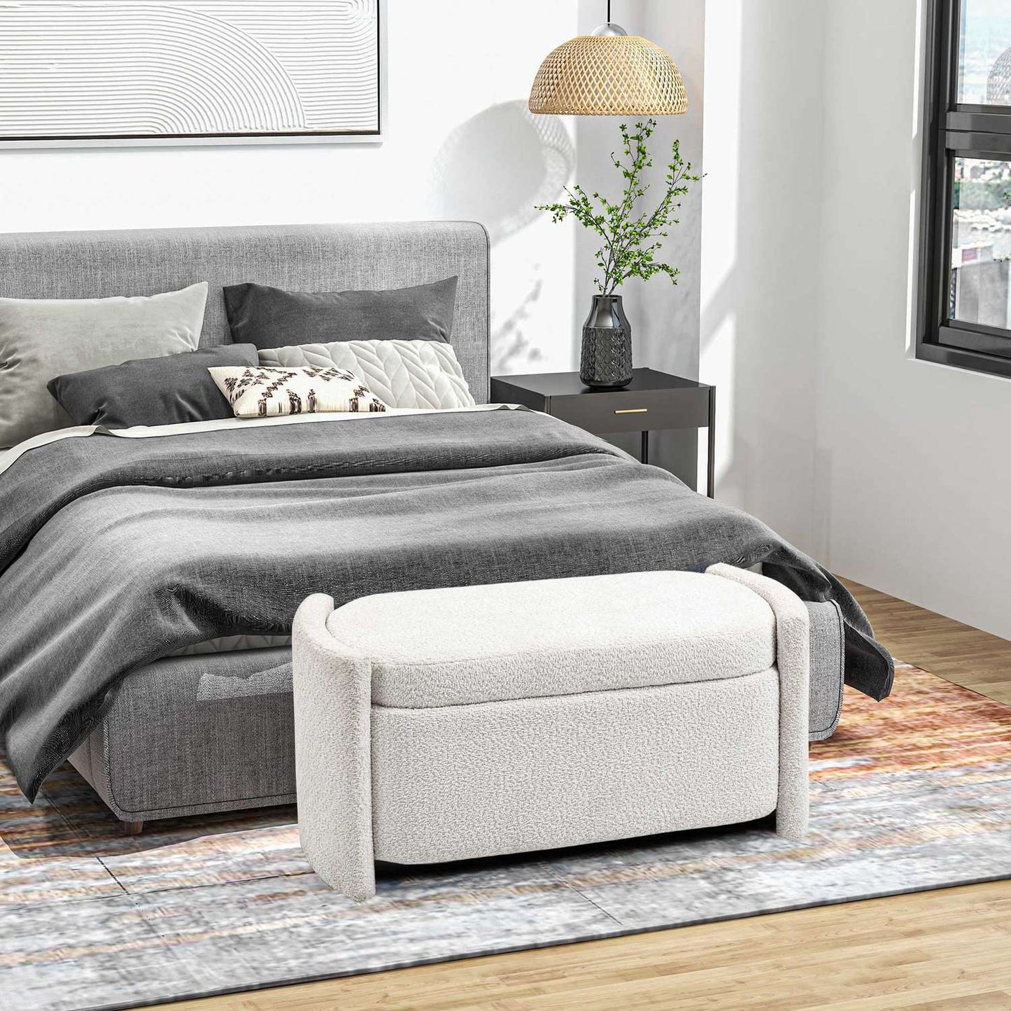 Cream Velvet Storage bench with lid - 105 x 44 x 45.5 cm