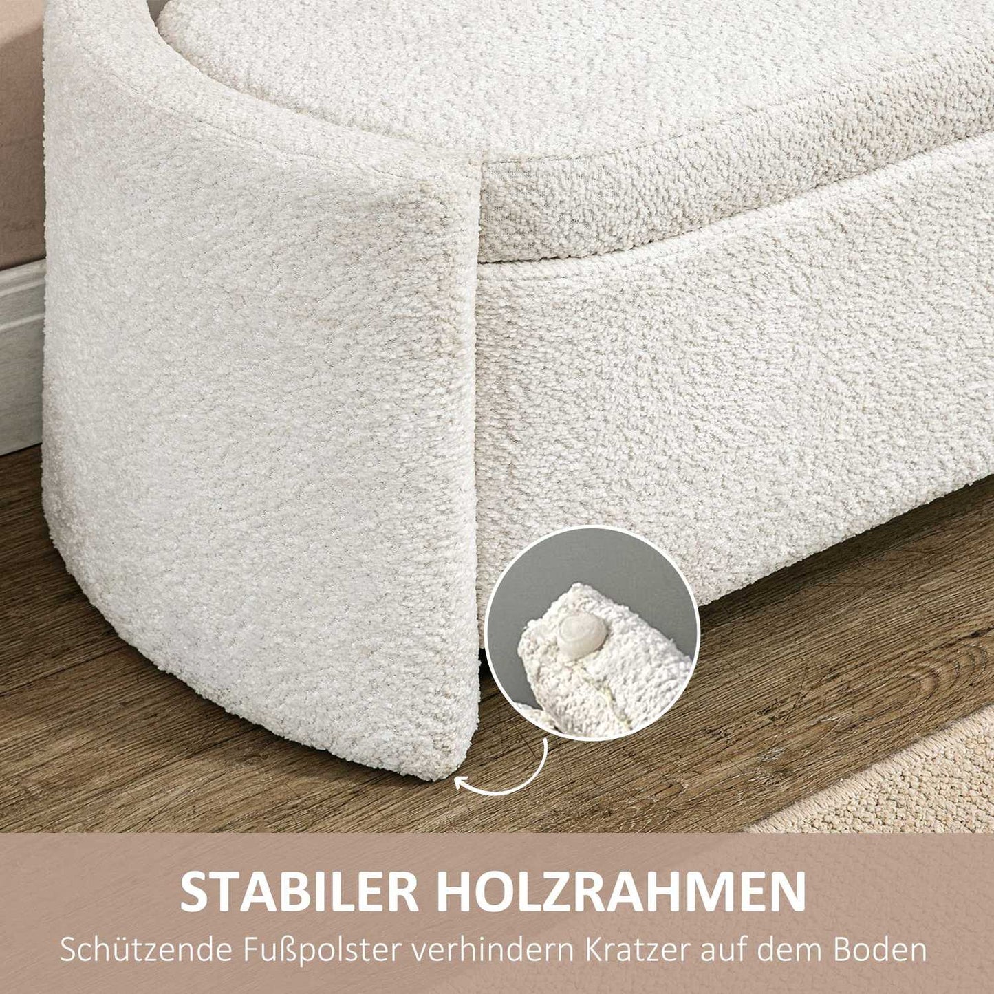 Cream Velvet Storage bench with lid - 105 x 44 x 45.5 cm