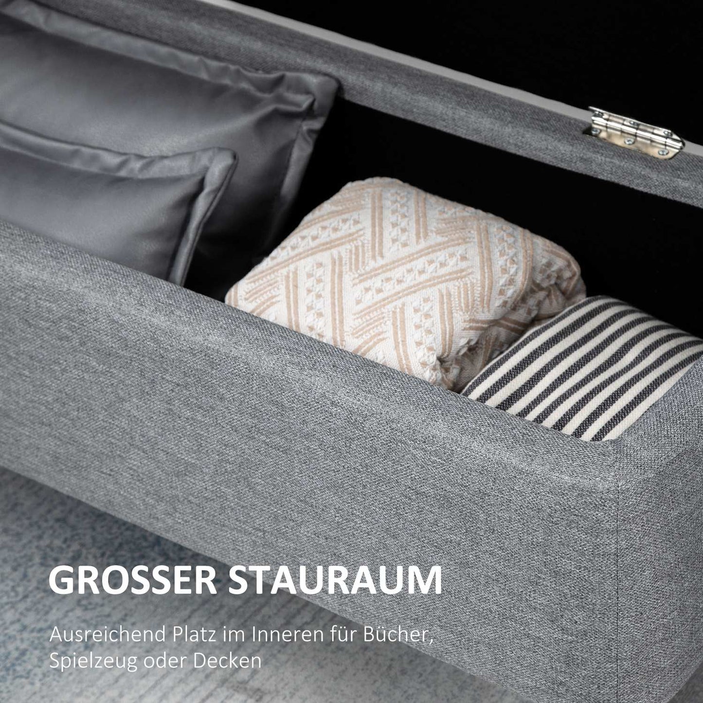 Upholstered storage bench - 150 kg capacity, steel legs