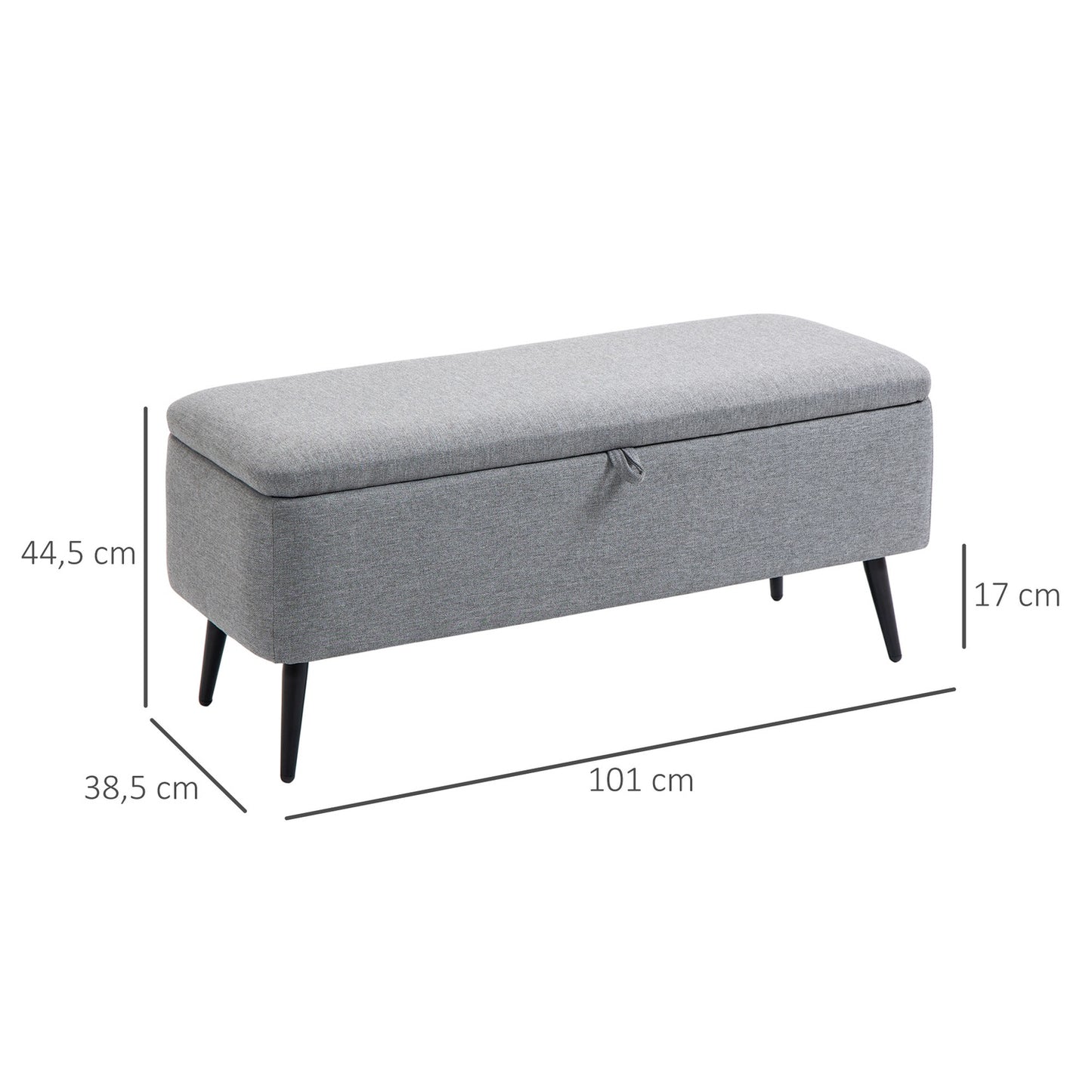 Upholstered storage bench - 150 kg capacity, steel legs
