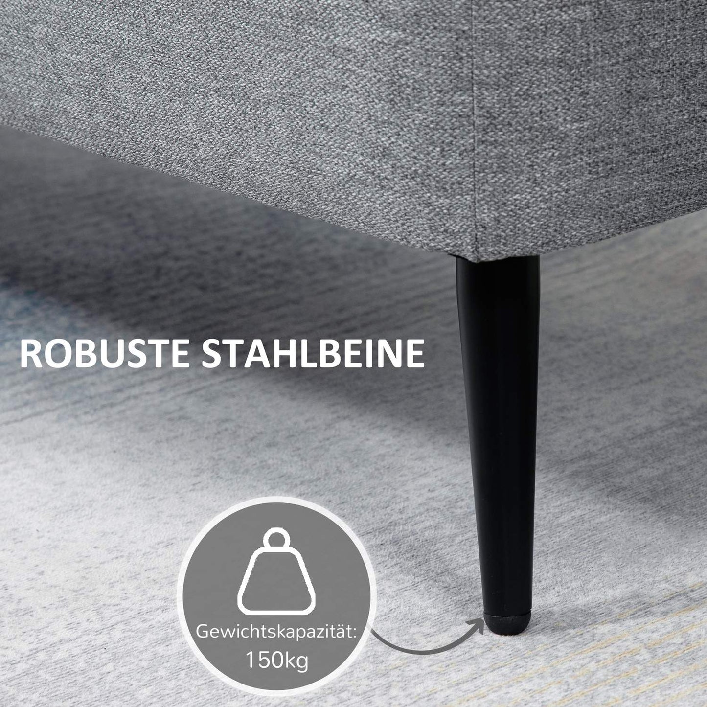 Upholstered storage bench - 150 kg capacity, steel legs