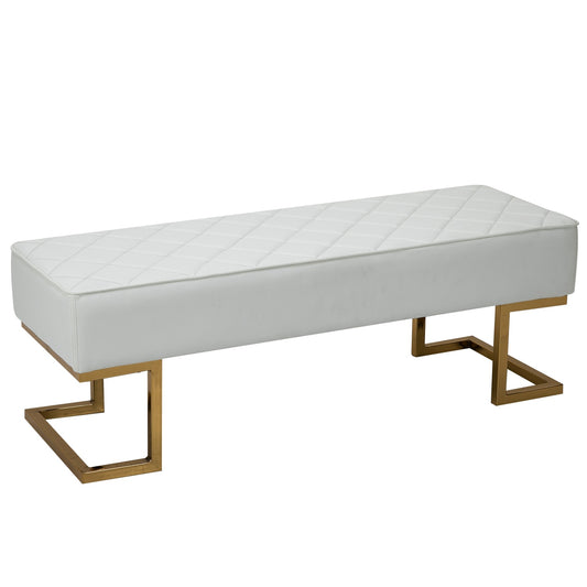 White & Gold Faux Leather Bench - 120x43x42 cm