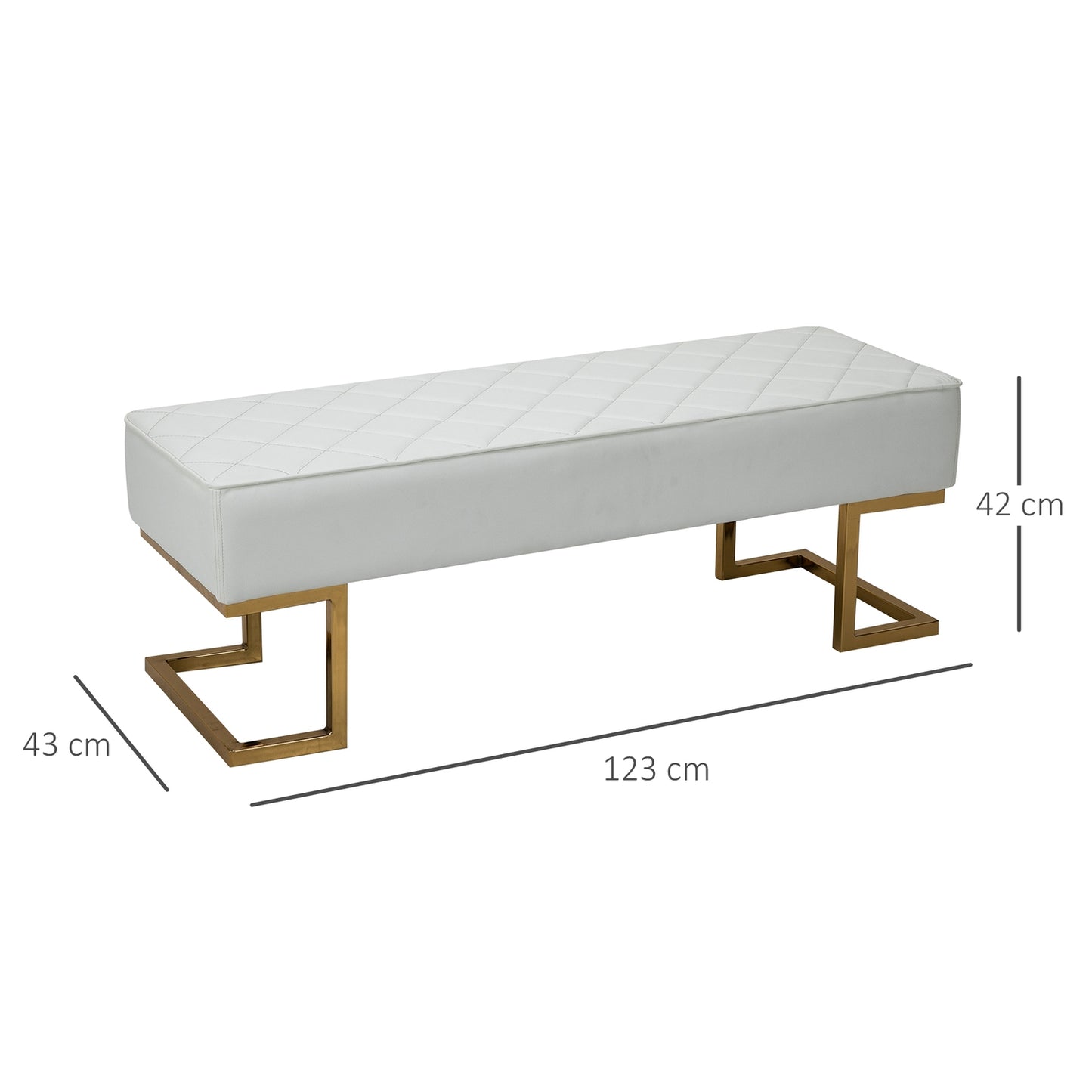 White & Gold Faux Leather Bench - 120x43x42 cm