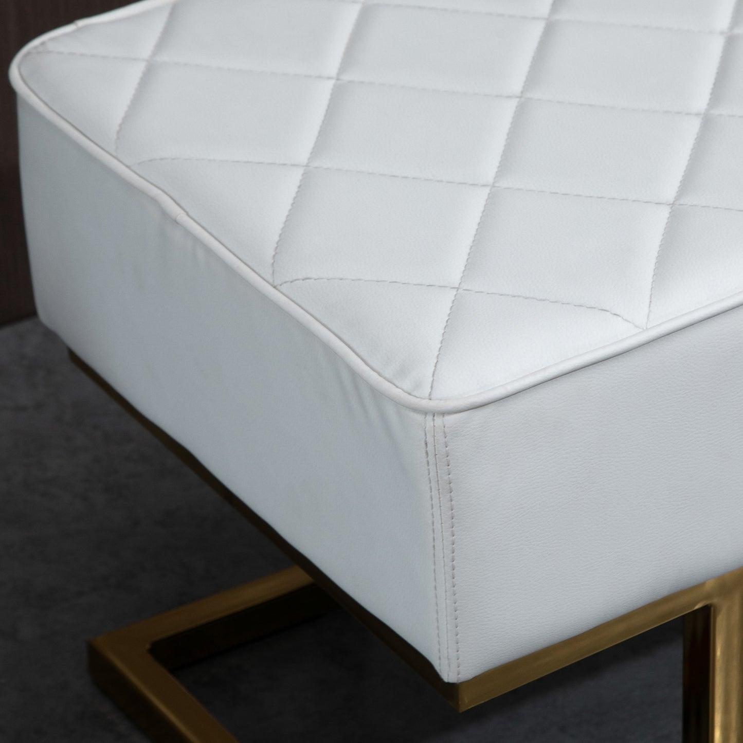 White & Gold Faux Leather Bench - 120x43x42 cm