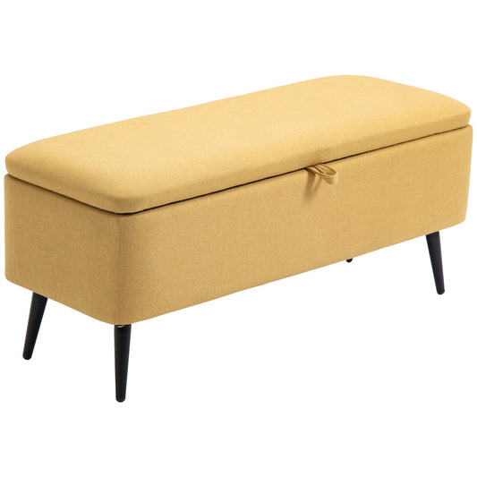 Bench, chest seat, upholstered bench, linen look, up to 150 kg, 101 x 38.5 x 44.5 cm, yellow